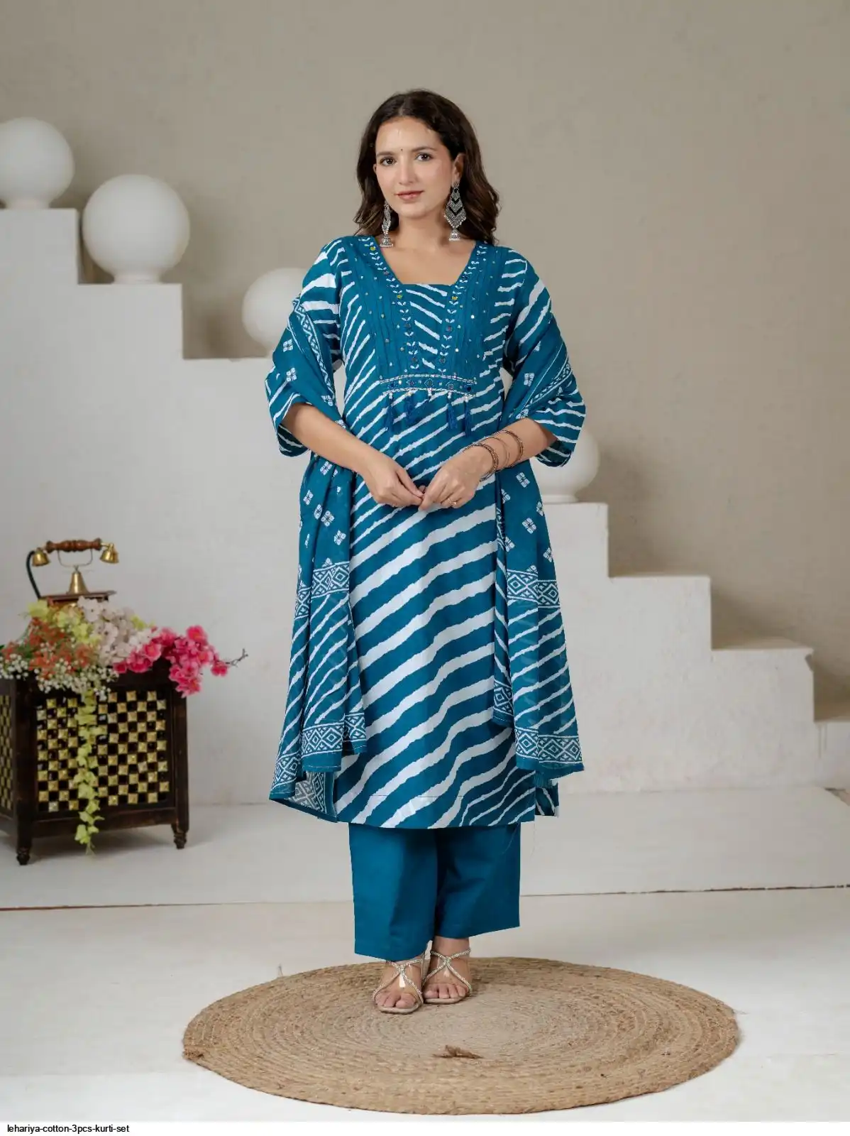 LEHARIYA COTTON 3PCS KURTI SET F