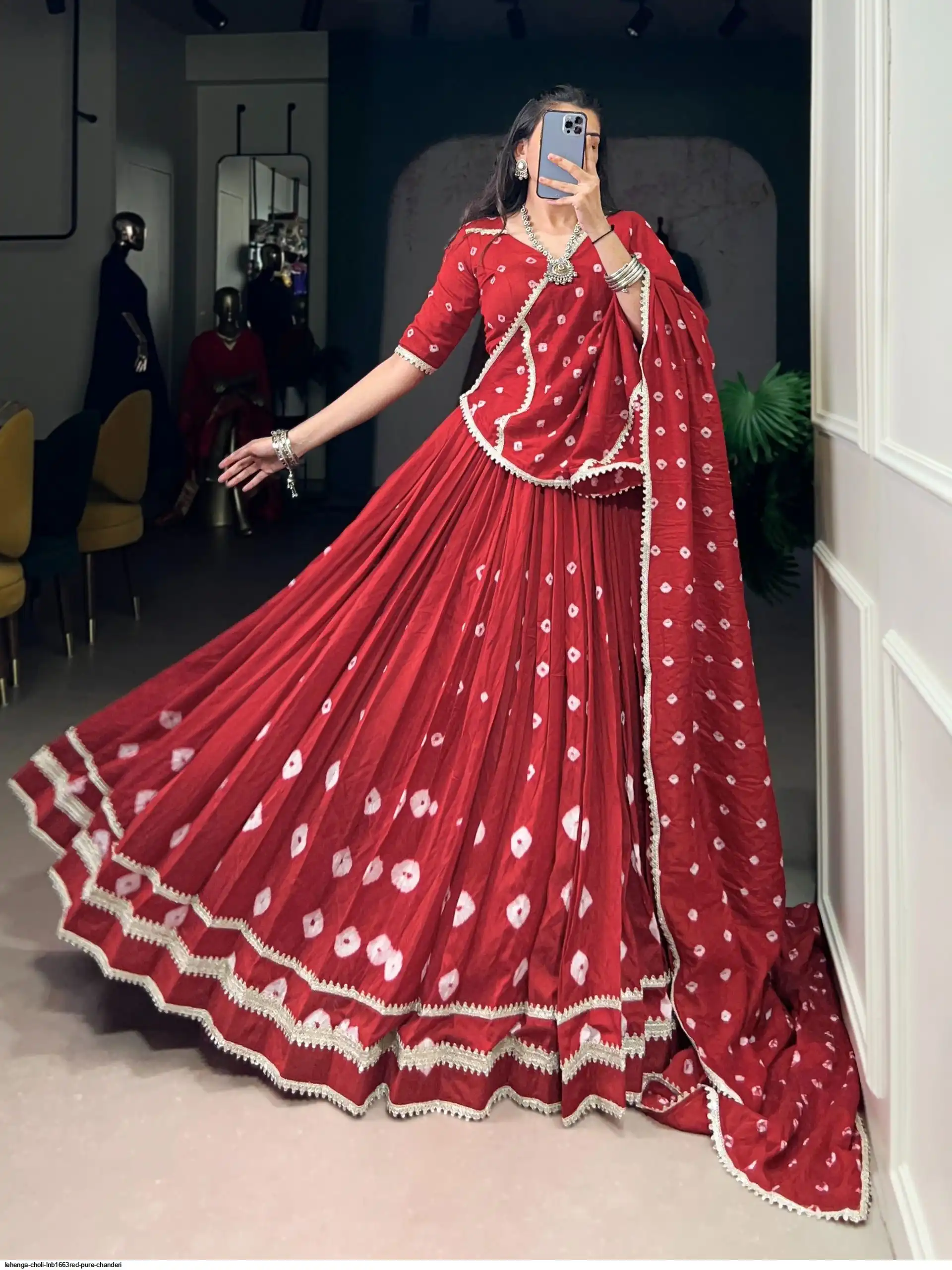 LEHENGA CHOLI LNB1663RED PURE CHANDERI 2