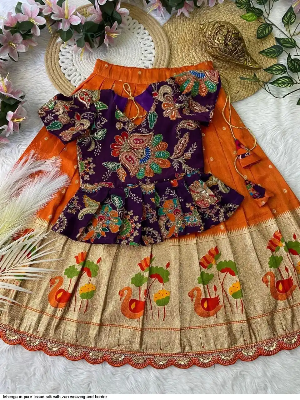 LEHENGA IN PURE TISSUE SILK WITH ZARI WEAVING AND BORDER 2