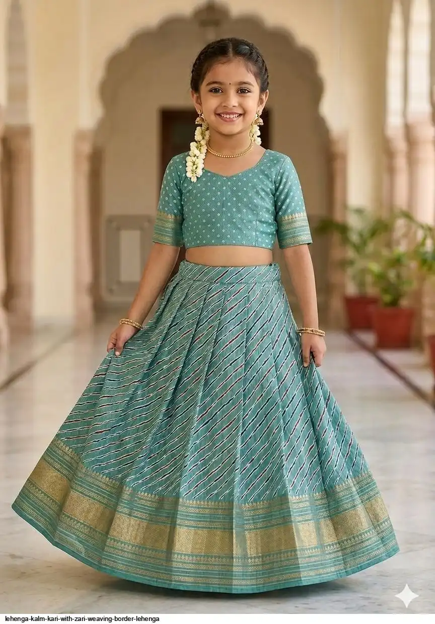 LEHENGA KALM KARI WITH ZARI WEAVING BORDER LEHENGA 3