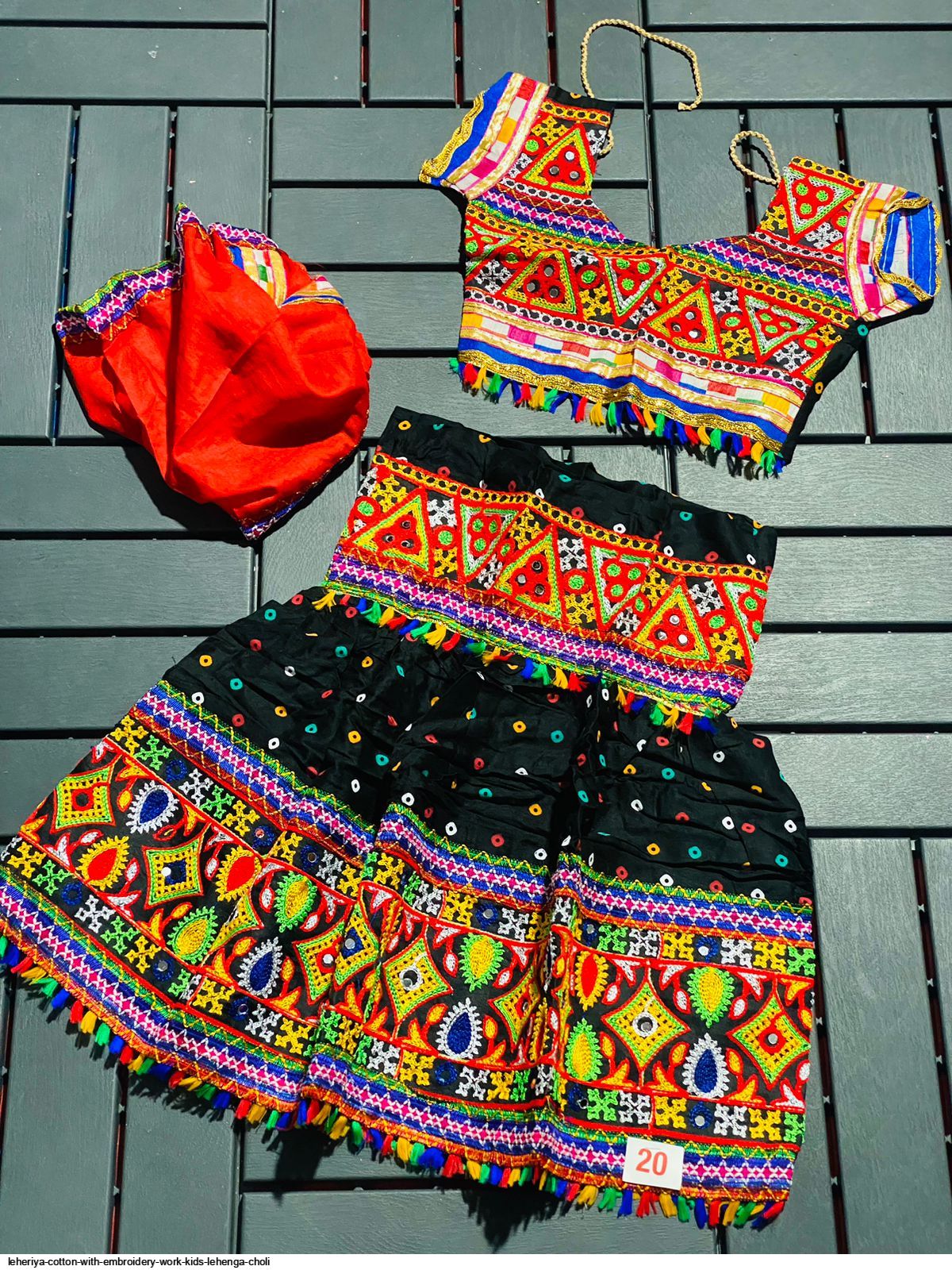Party Wear Net Embroidery Beautiful Mirror Work Girls Lehenga Choli 617 -  Orange