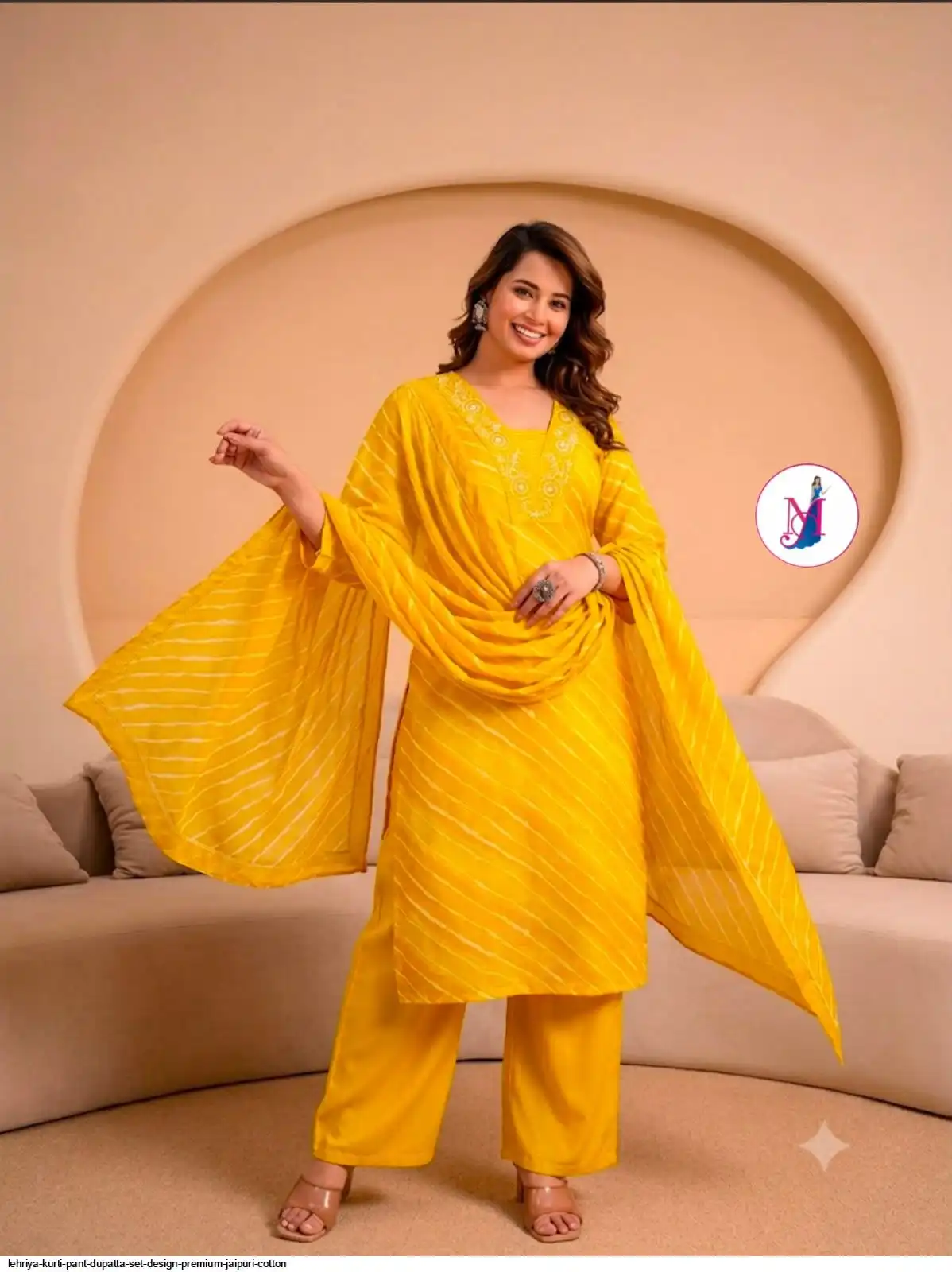 LEHRIYA KURTI PANT DUPATTA SET DESIGN PREMIUM JAIPURI COTTON C
