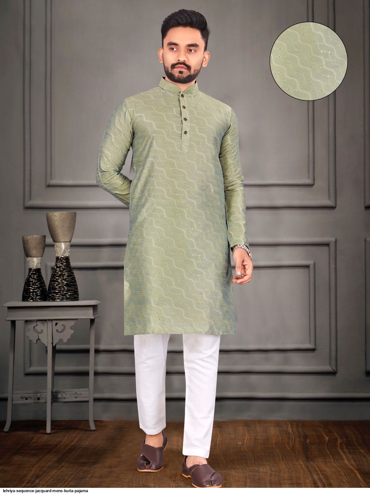 LEHRIYA SEQUENCE JACQUARD MENS KURTA PAJAMA