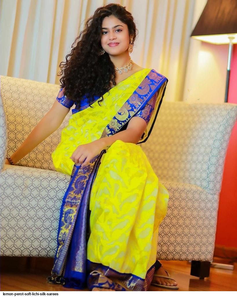 LEMON PEROT SOFT LICHI SILK SAREES