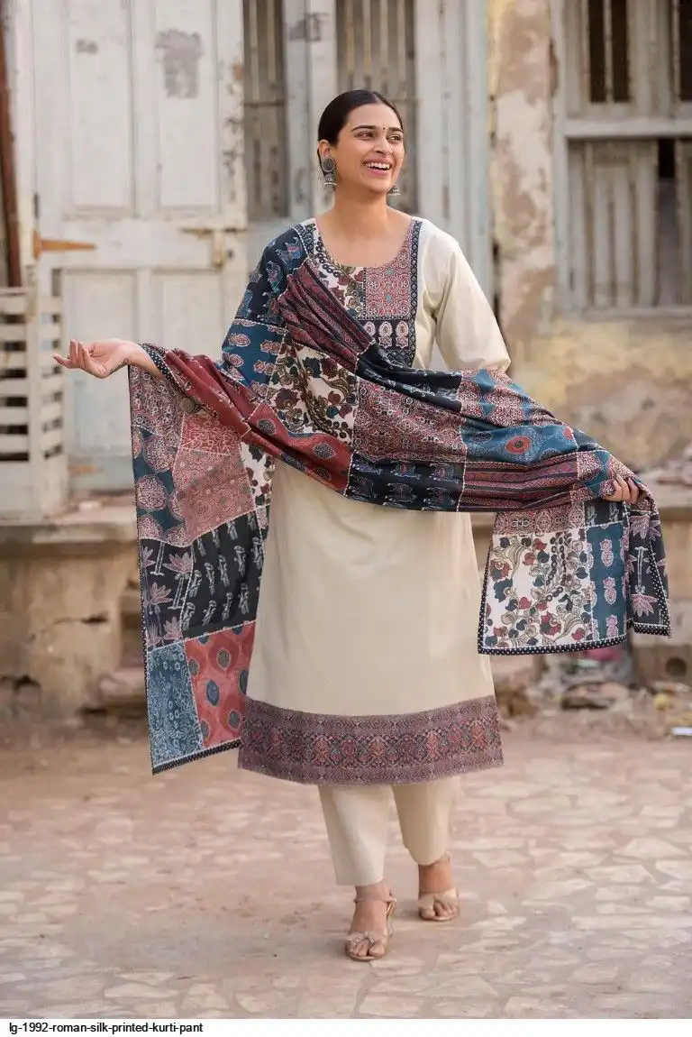 LG 1992 ROMAN SILK PRINTED KURTI PANT