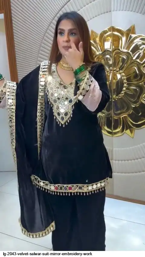 LG 2043 VELVET SALWAR SUIT MIRROR EMBROIDERY WORK A