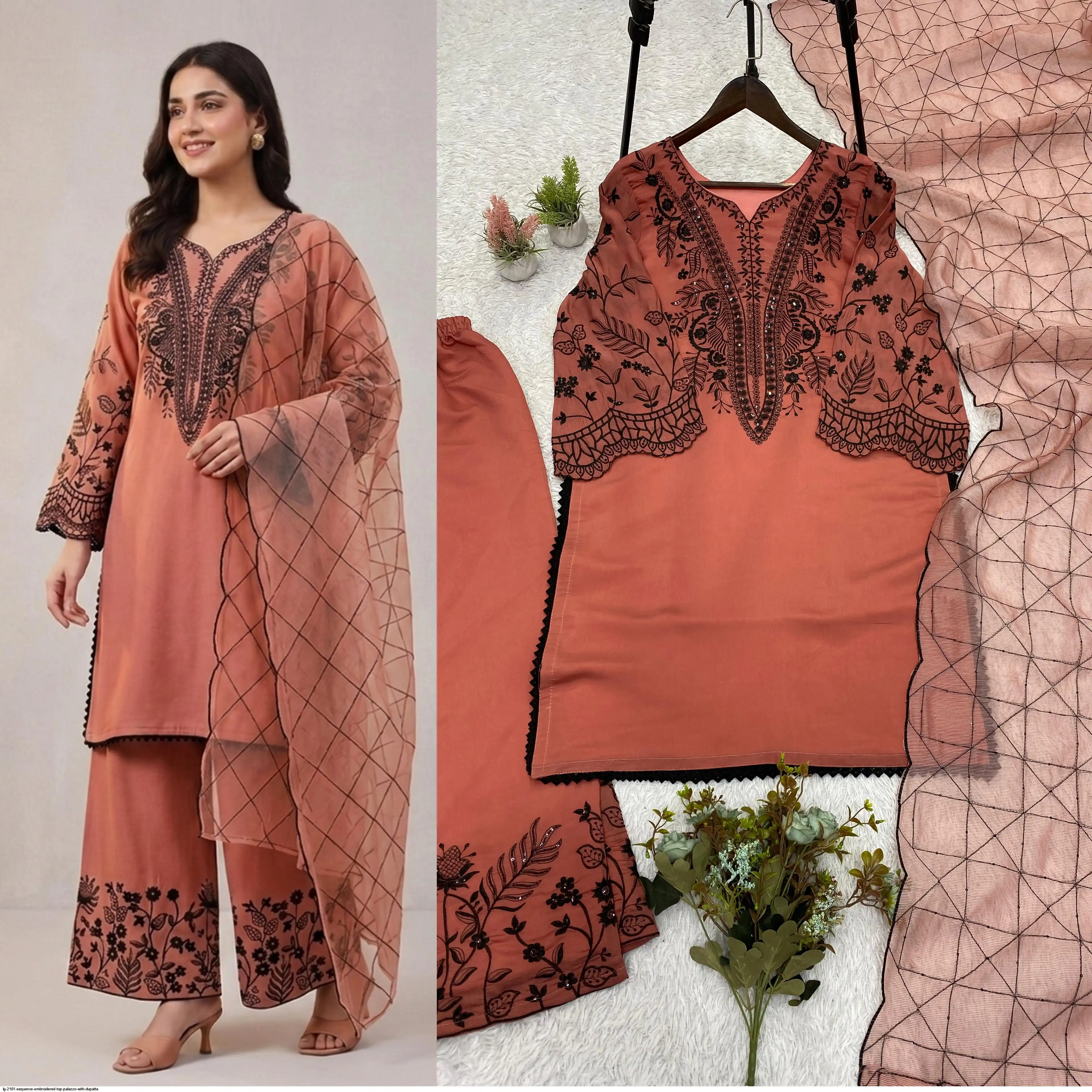 LG 2101 SEQUENCE EMBROIDERED TOP PALAZZO WITH DUPATTA B