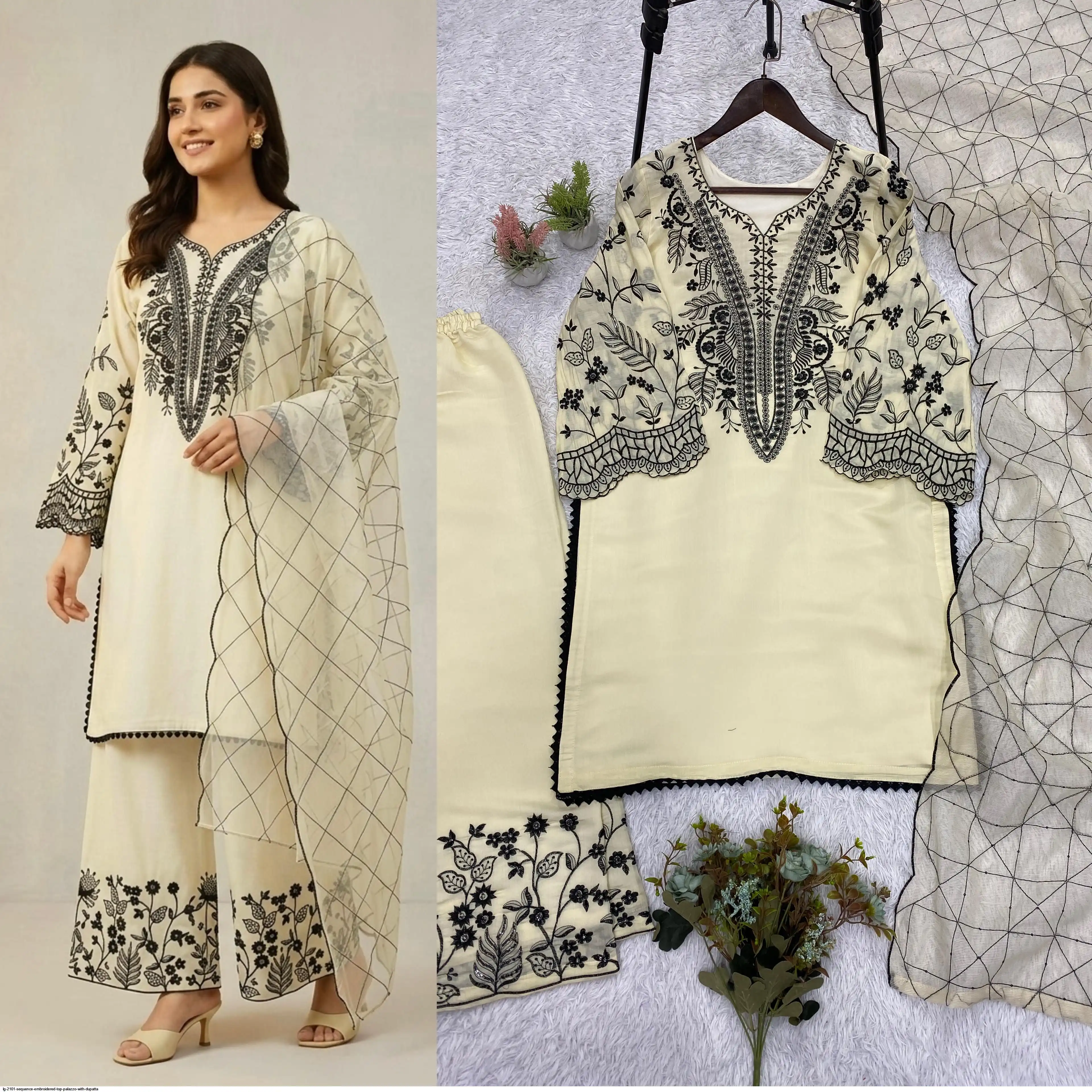 LG 2101 SEQUENCE EMBROIDERED TOP PALAZZO WITH DUPATTA C
