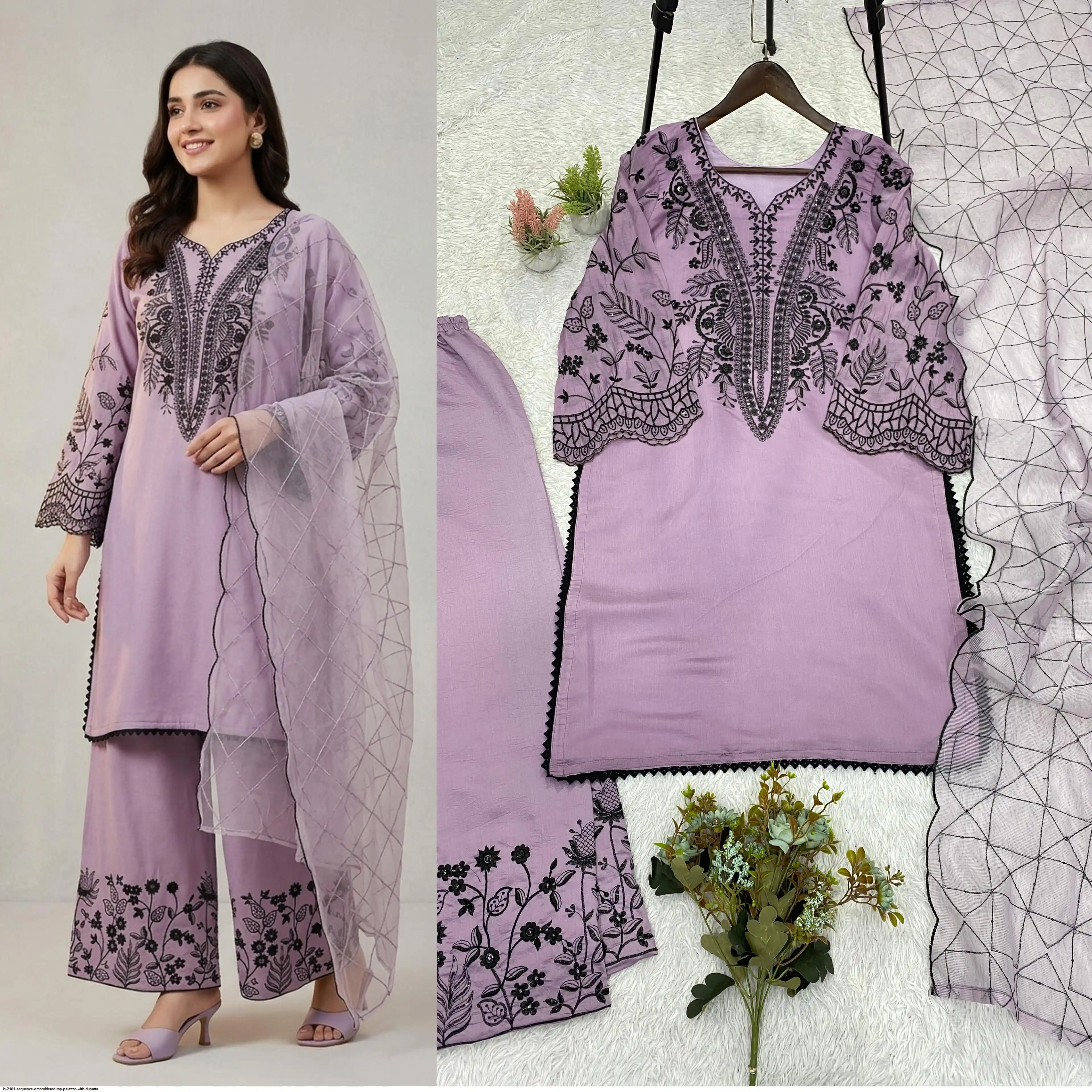 LG 2101 SEQUENCE EMBROIDERED TOP PALAZZO WITH DUPATTA D