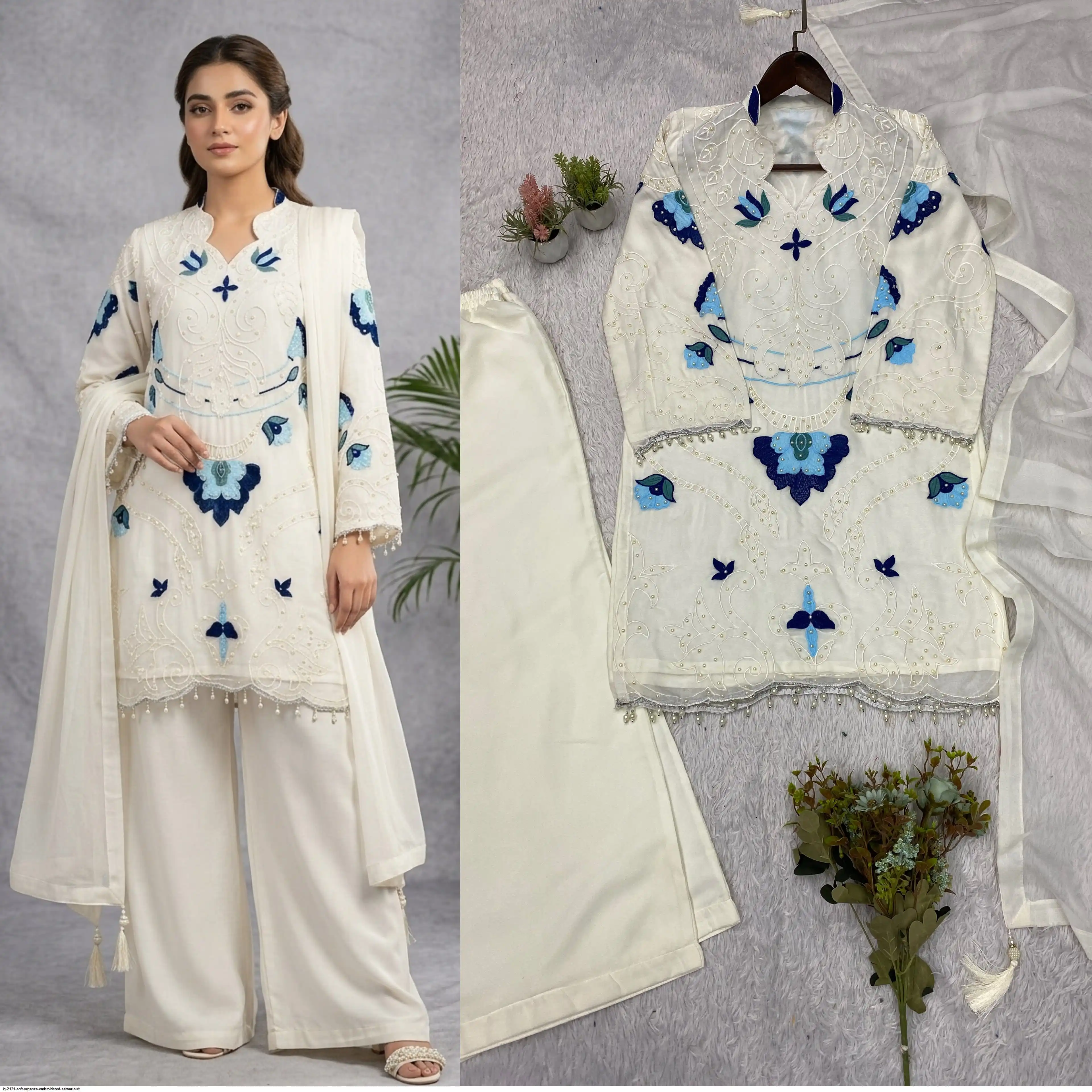 LG 2121 SOFT ORGANZA EMBROIDERED SALWAR SUIT 1