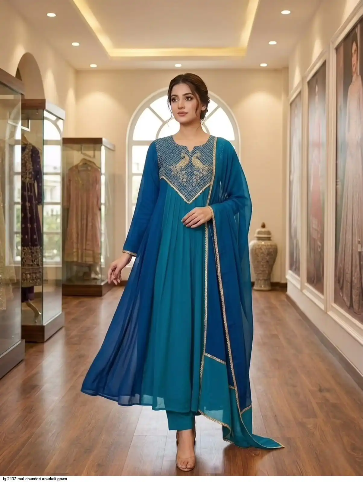 LG 2137 MUL CHANDERI ANARKALI GOWN 2