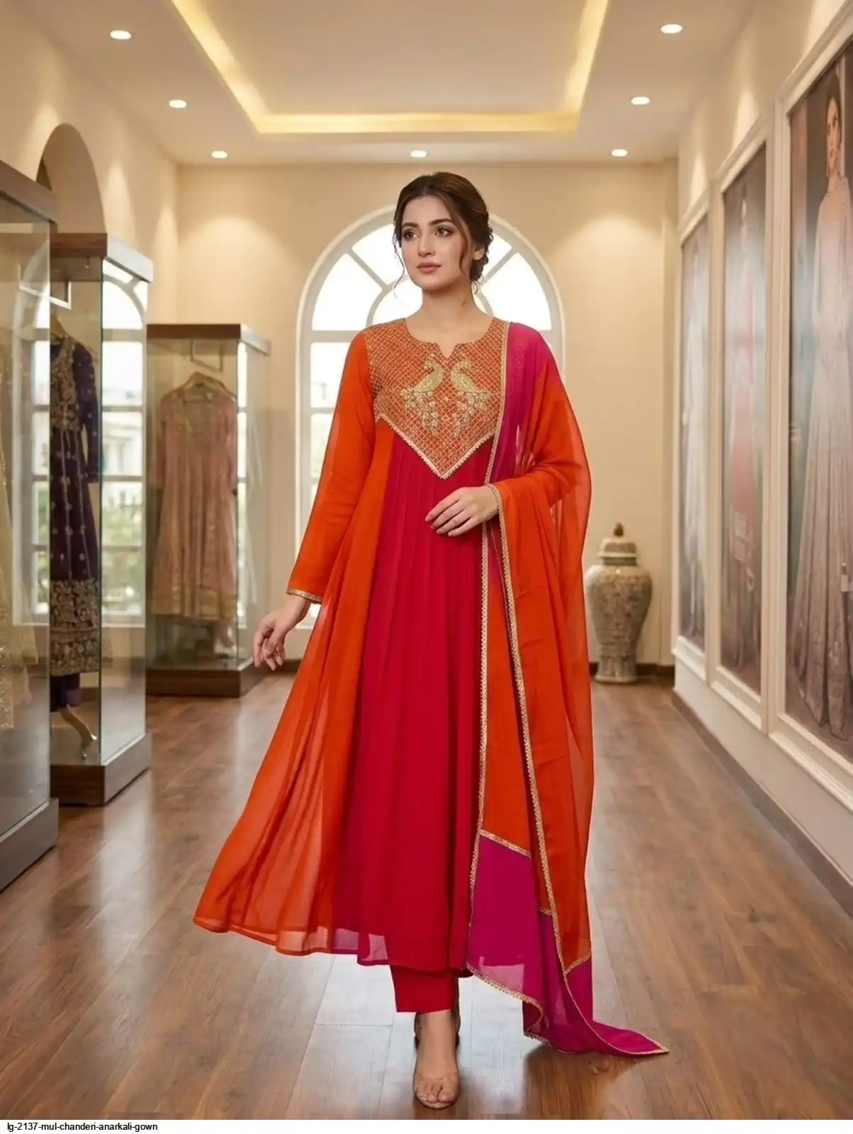LG 2137 MUL CHANDERI ANARKALI GOWN 3