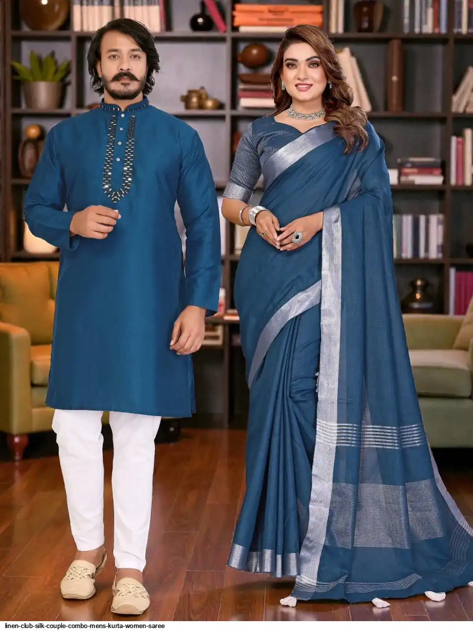 LINEN CLUB SILK COUPLE COMBO MENS KURTA WOMEN SAREE B