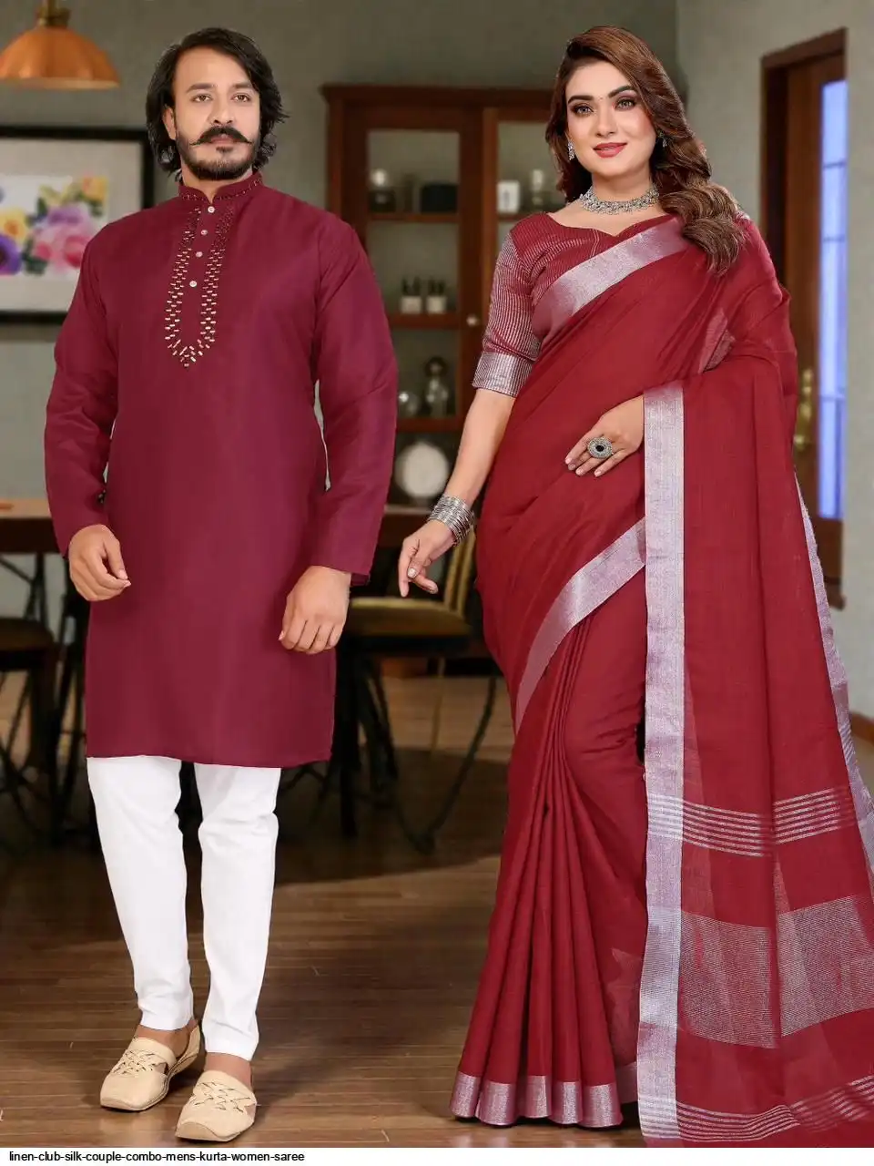 LINEN CLUB SILK COUPLE COMBO MENS KURTA WOMEN SAREE D