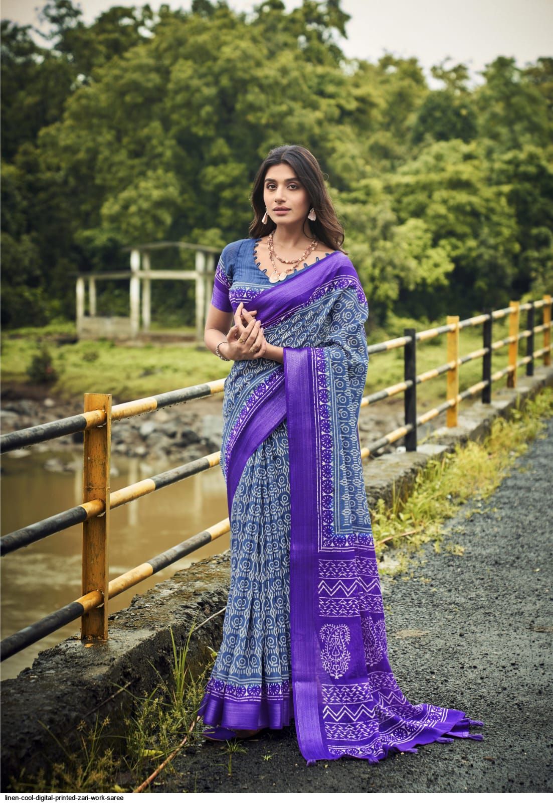 Baby Blue Silver Zari Linen Saree | Koselly