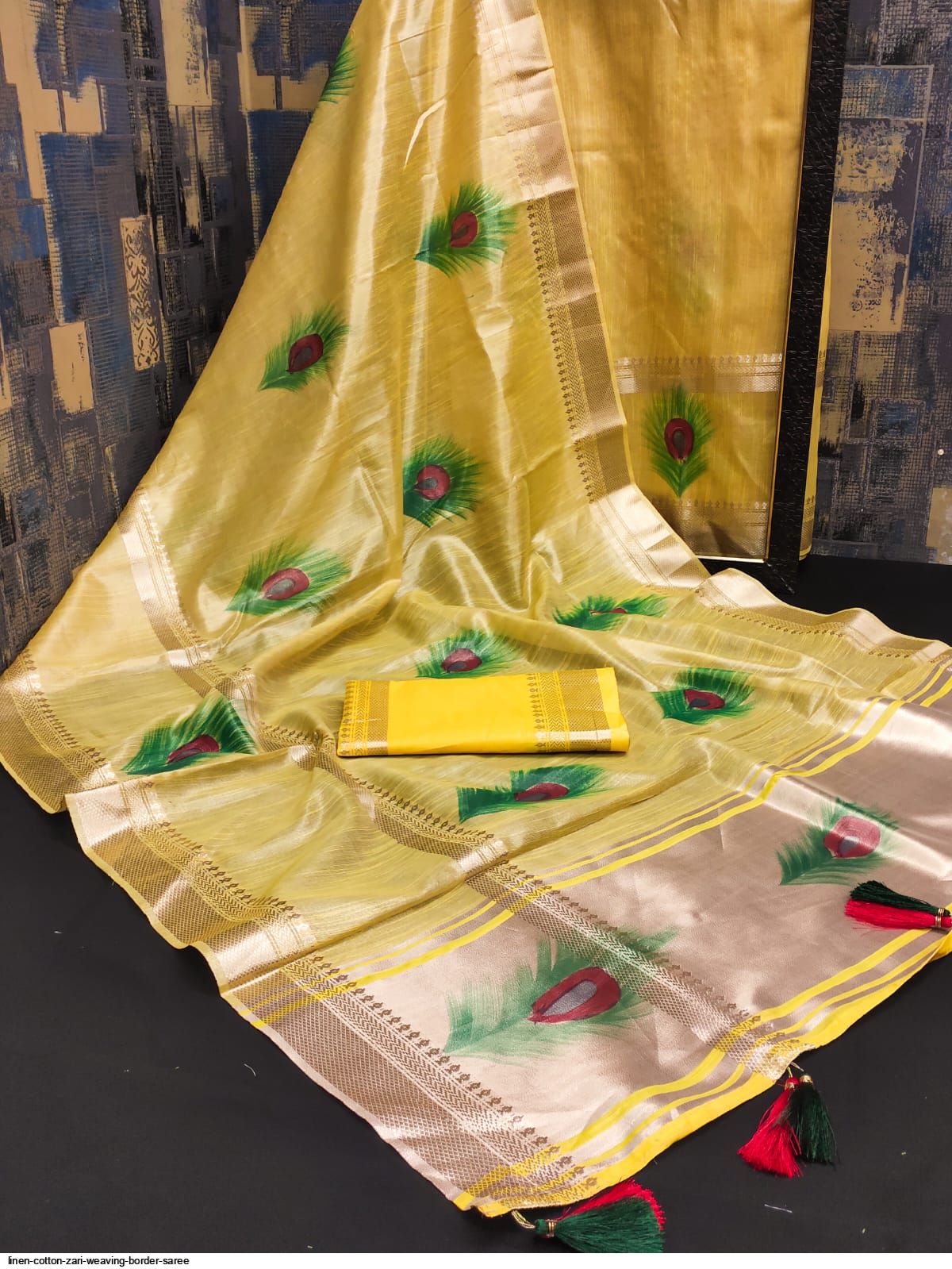 linen cotton zari weaving border saree