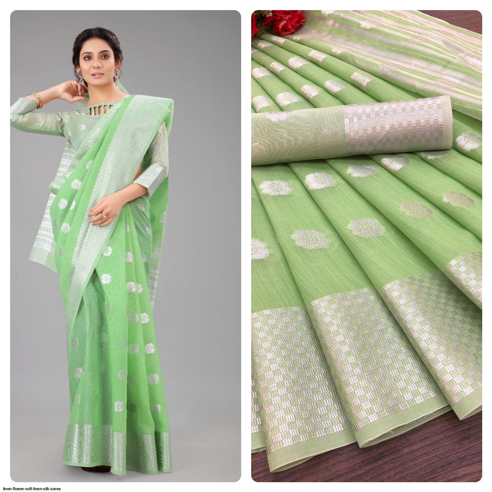 LINEN FLOWER Soft Linen Silk Saree