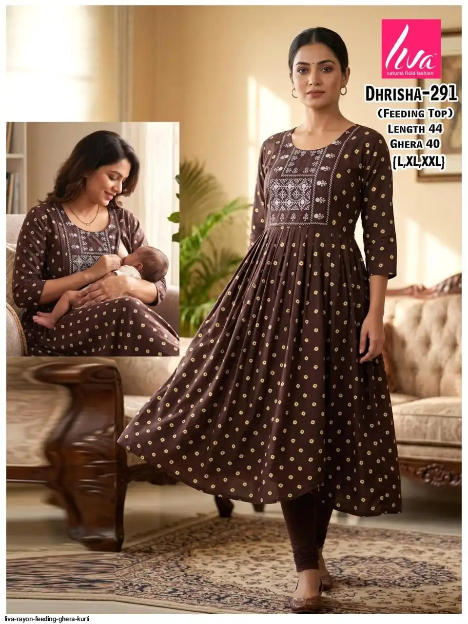Dhrisha Feeding Ghera Kurti Liva Approved Rayon