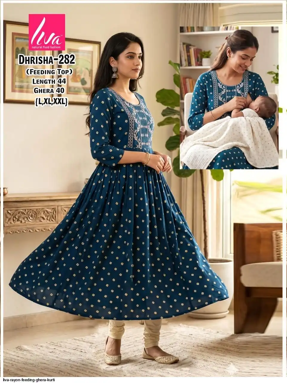 Dhrisha Feeding Ghera Kurti Liva Approved Rayon
