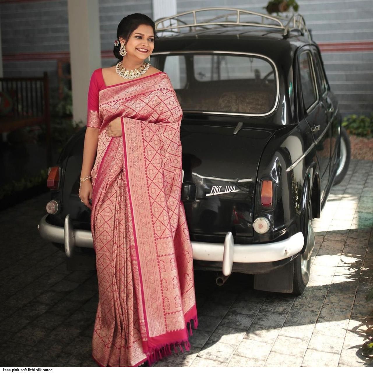 LIZAA PINK SOFT LICHI SILK SAREE