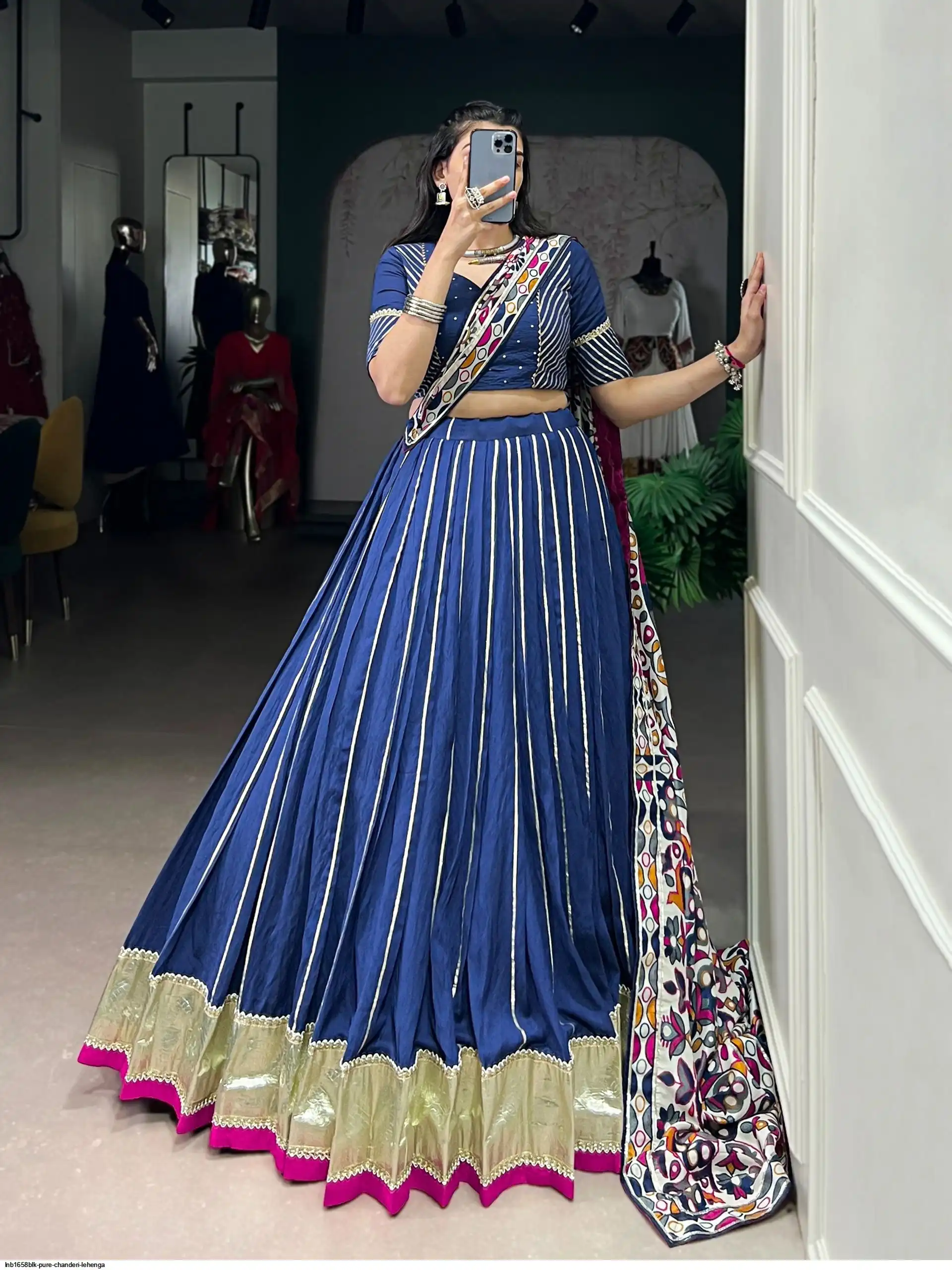 LNB1658BLK PURE CHANDERI LEHENGA 1