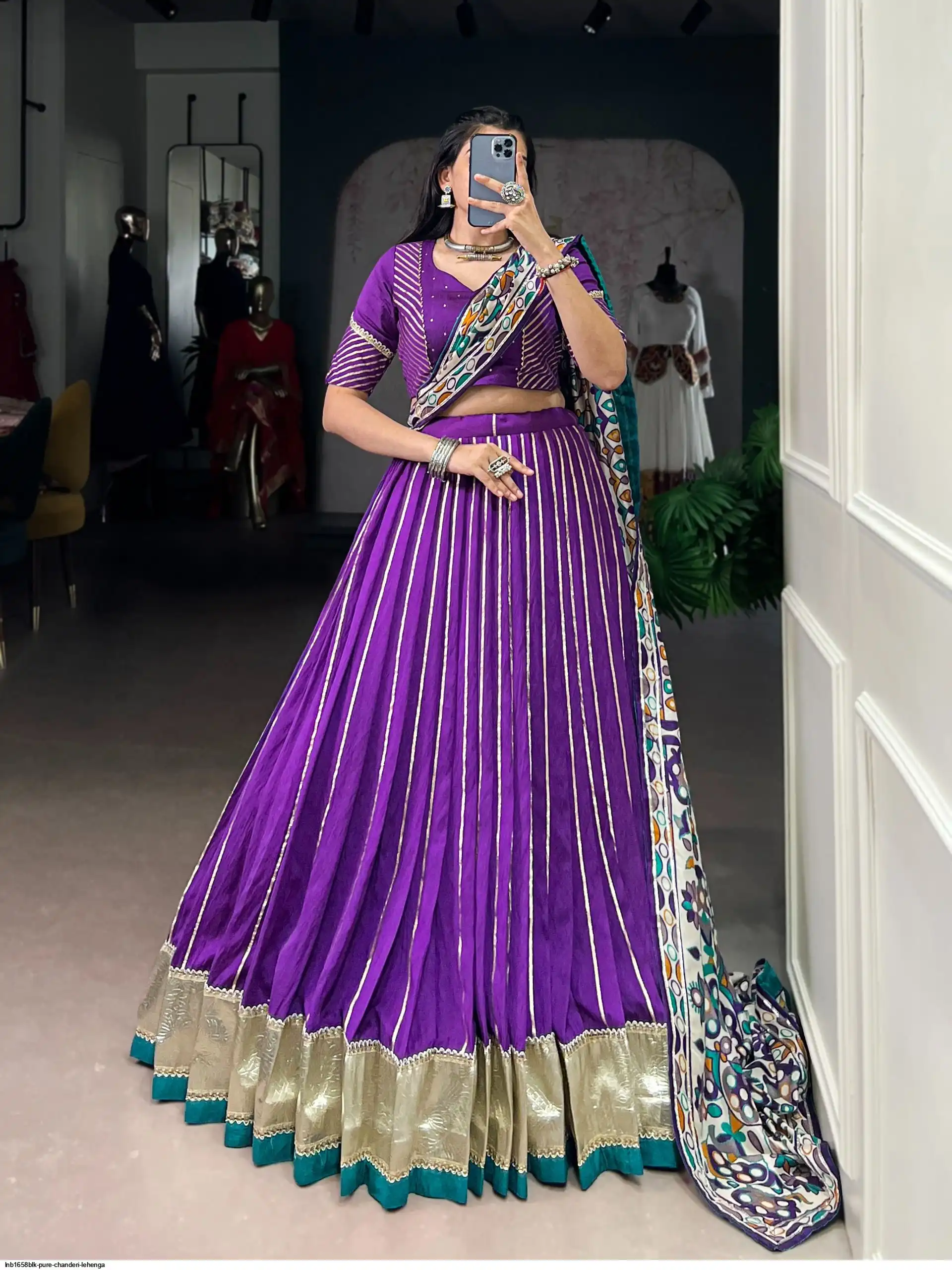 LNB1658BLK PURE CHANDERI LEHENGA 3