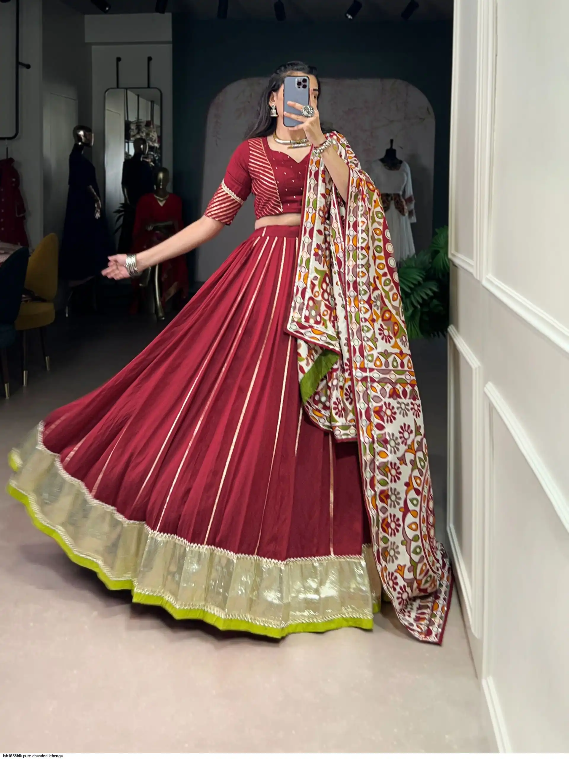 LNB1658BLK PURE CHANDERI LEHENGA 2