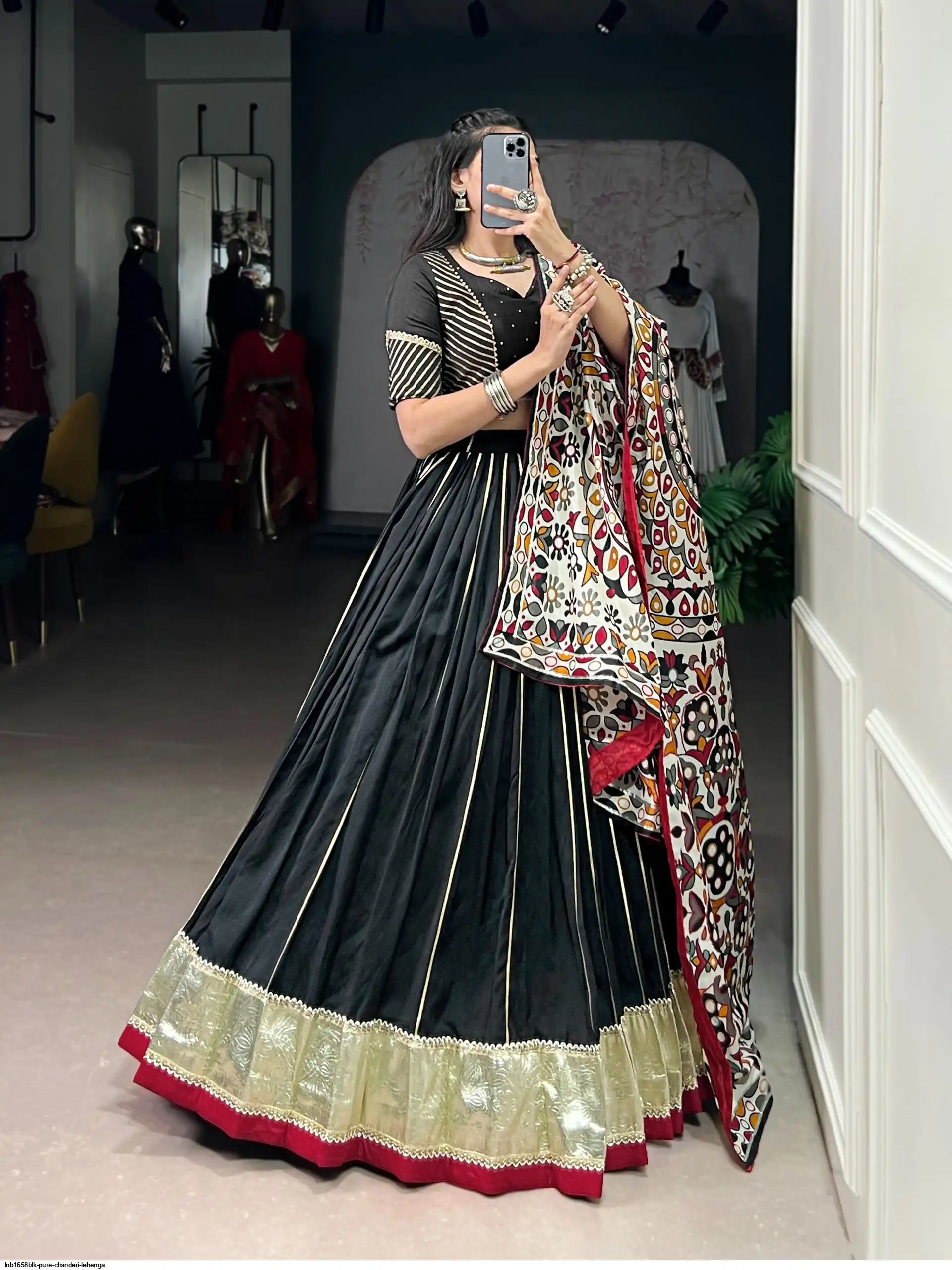 LNB1658BLK PURE CHANDERI LEHENGA 4