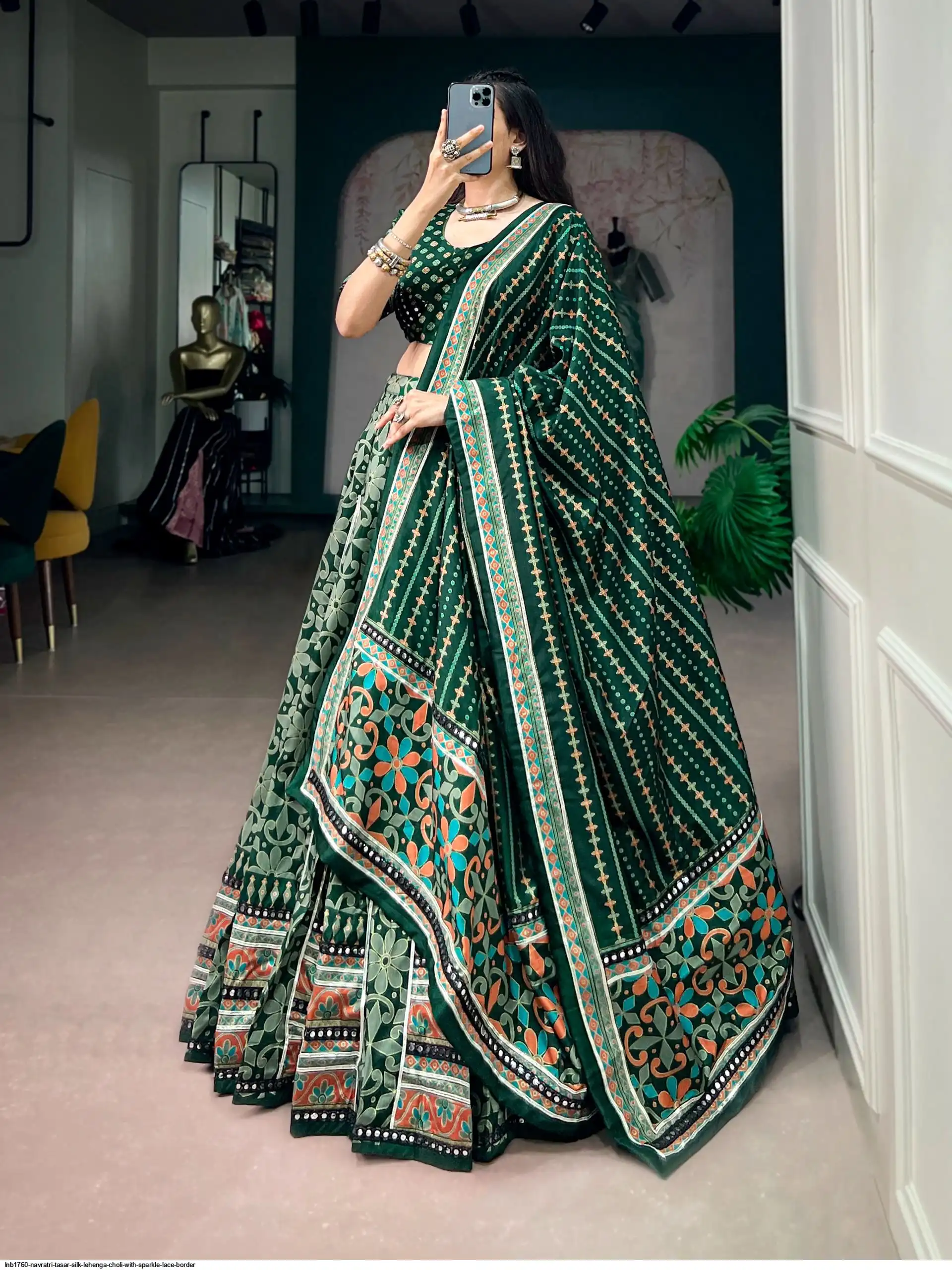 LNB1760 NAVRATRI TASAR SILK LEHENGA CHOLI WITH SPARKLE LACE BORDER 2