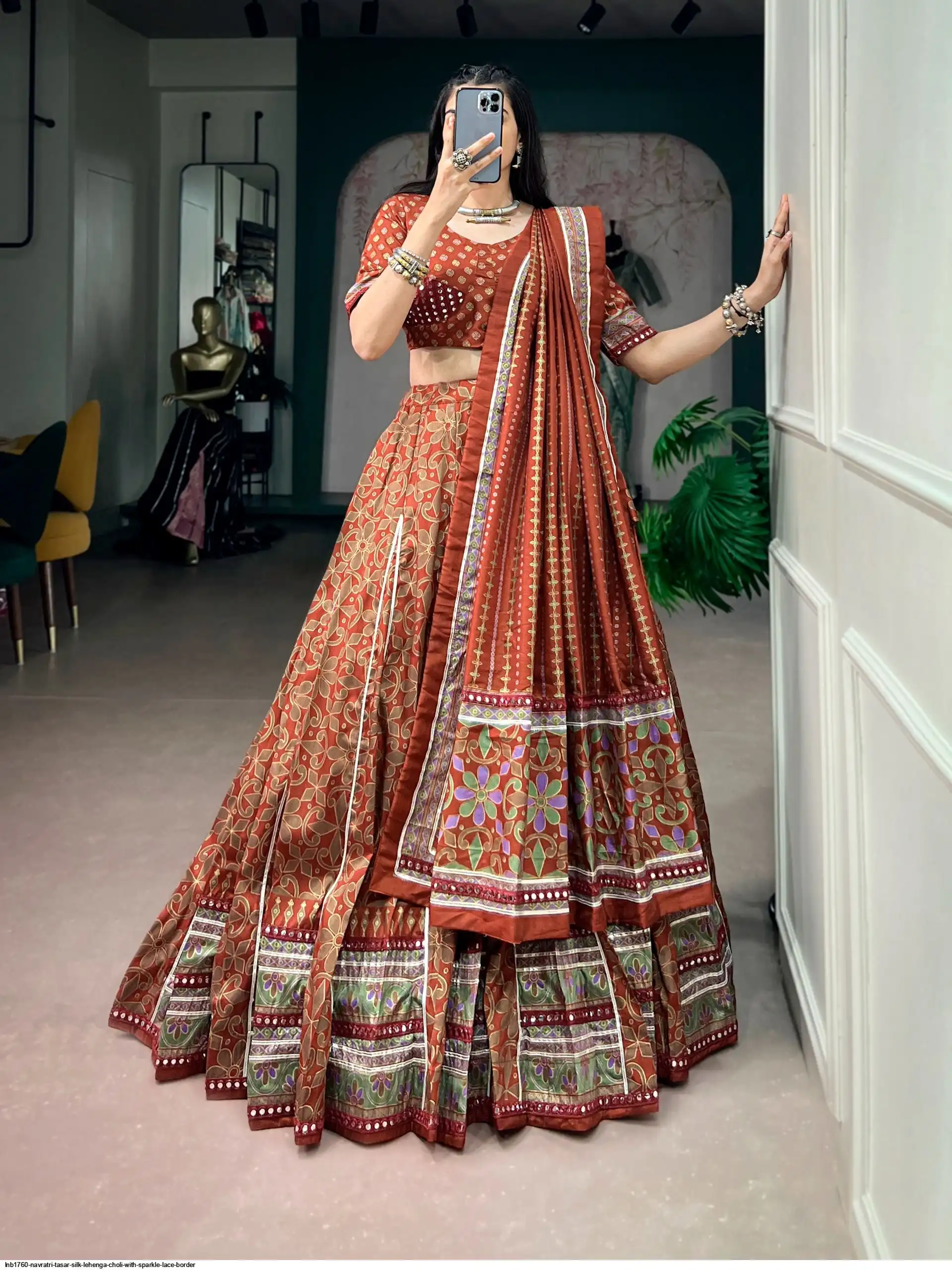 LNB1760 NAVRATRI TASAR SILK LEHENGA CHOLI WITH SPARKLE LACE BORDER 4