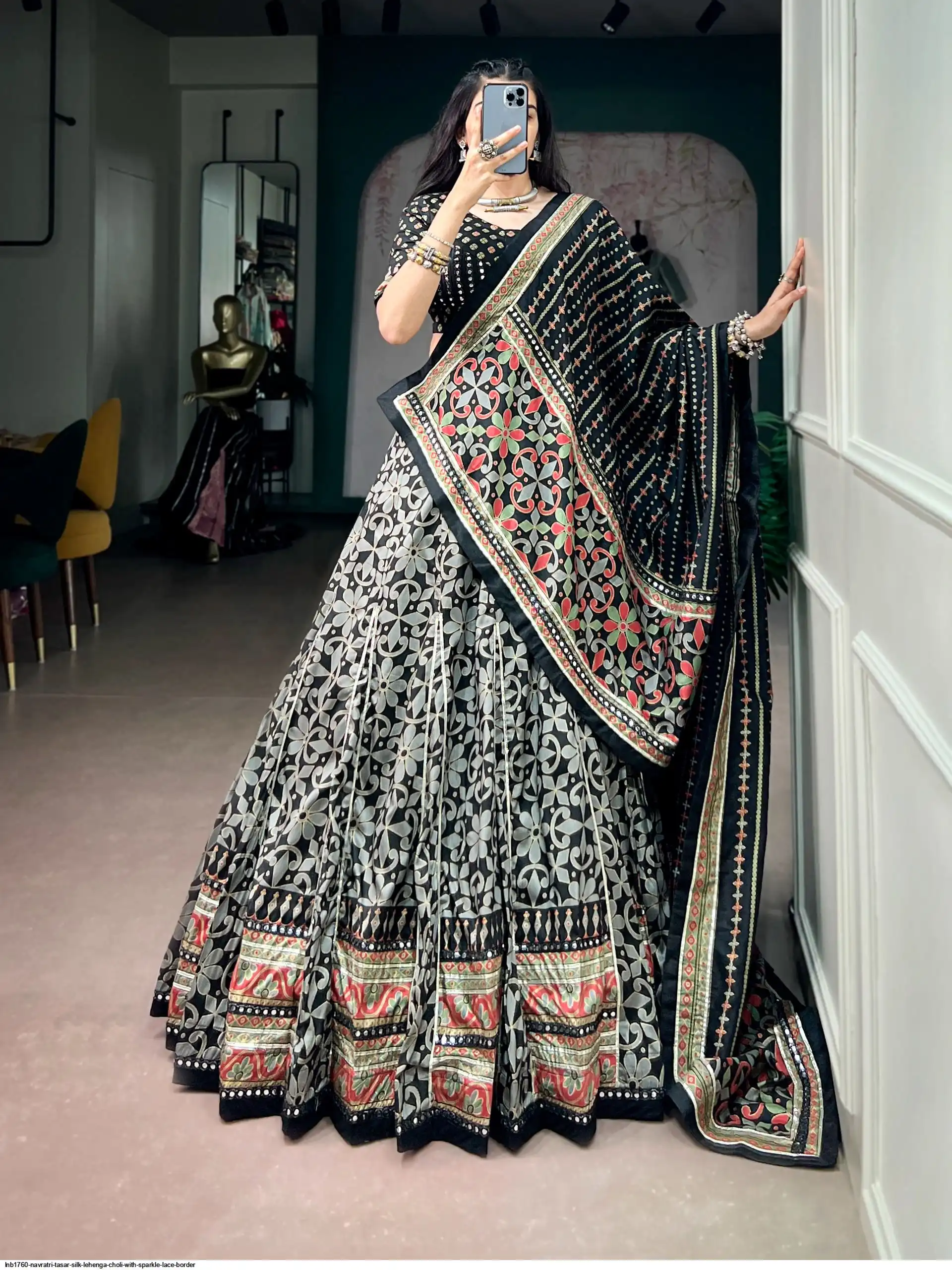 LNB1760 NAVRATRI TASAR SILK LEHENGA CHOLI WITH SPARKLE LACE BORDER 1