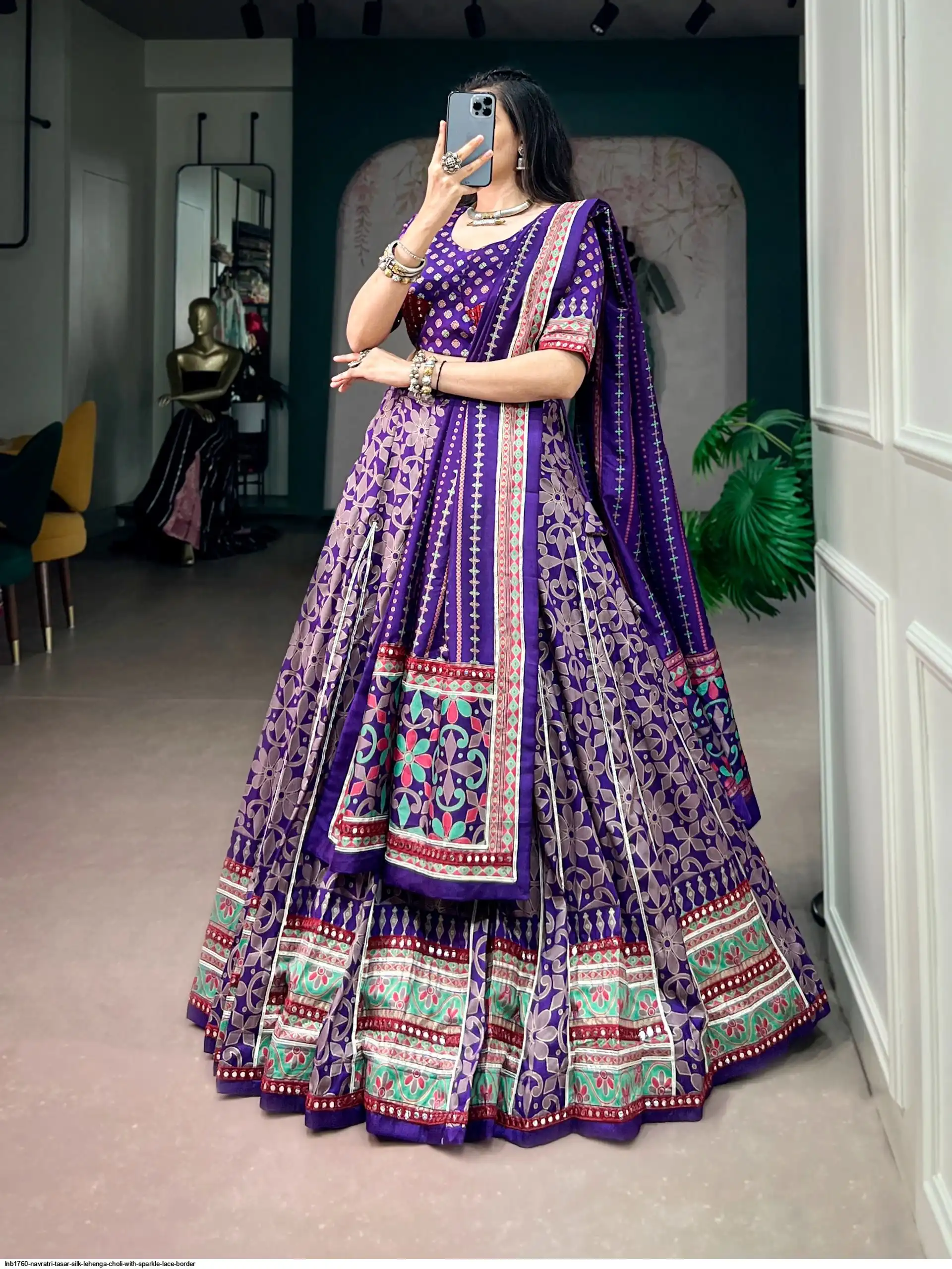 LNB1760 NAVRATRI TASAR SILK LEHENGA CHOLI WITH SPARKLE LACE BORDER 3