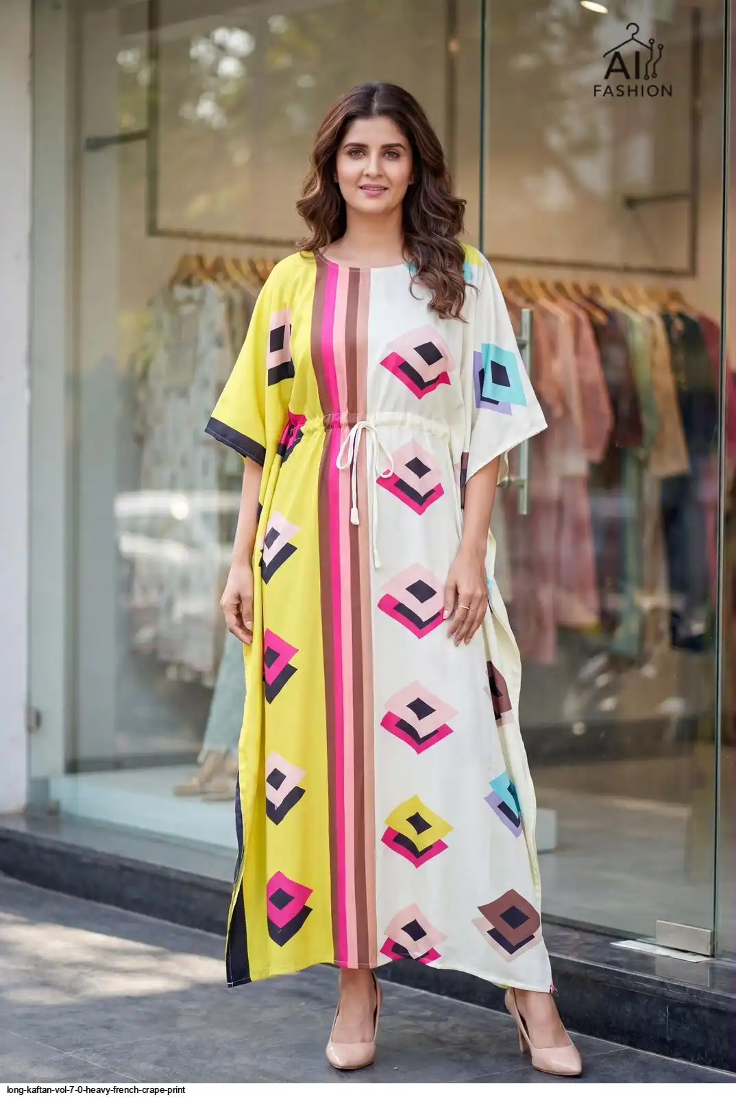 LONG KAFTAN VOL 7 0 HEAVY FRENCH CRAPE PRINT J