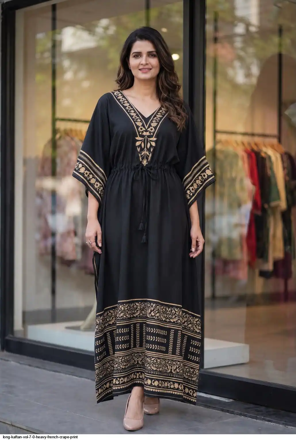 LONG KAFTAN VOL 7 0 HEAVY FRENCH CRAPE PRINT B