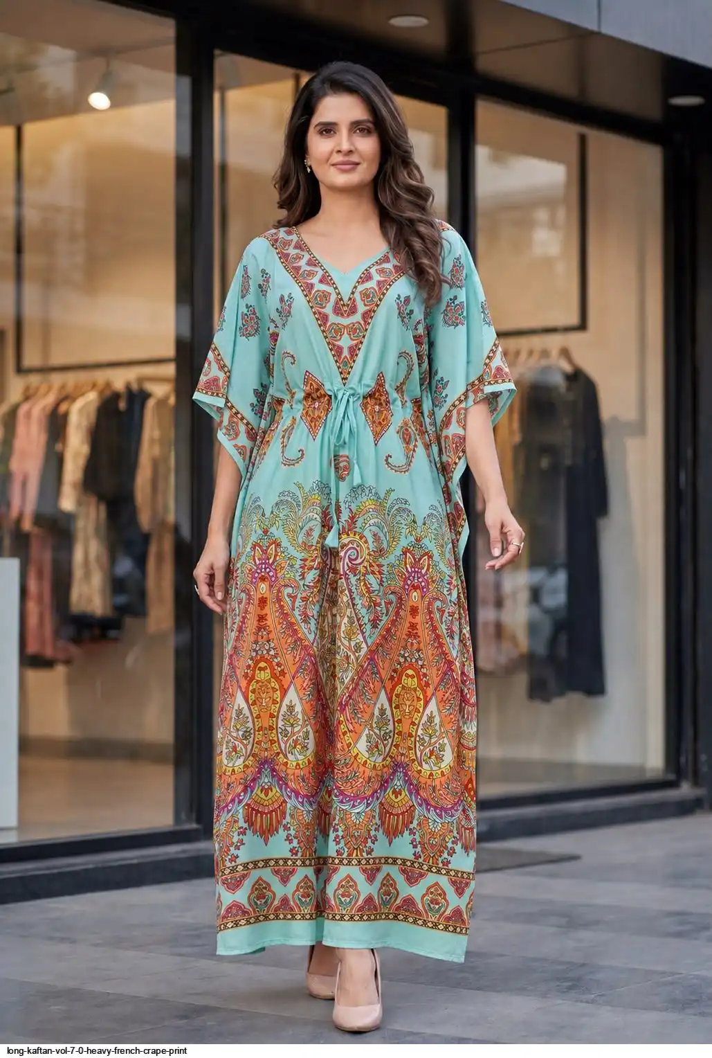 LONG KAFTAN VOL 7 0 HEAVY FRENCH CRAPE PRINT D