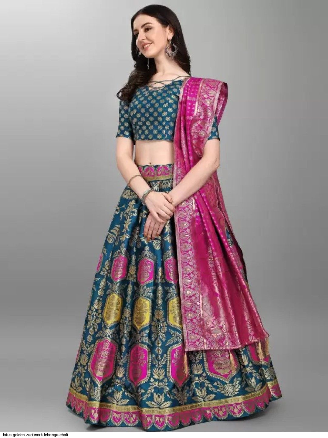 Buy Wedding Wear Golden Silk Zari Work Lehenga Choli 150087 Online