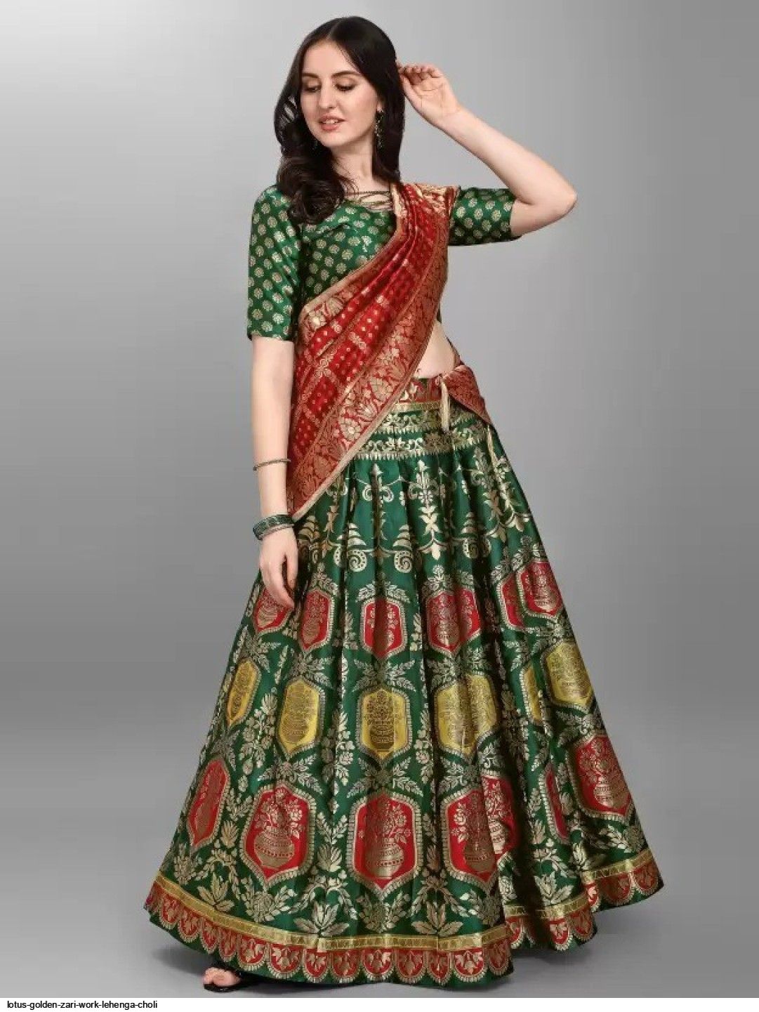 Gold Classic Lehenga Set with Patterned Zari Embroidery and  Hand-Embroidered Details - Seasons India