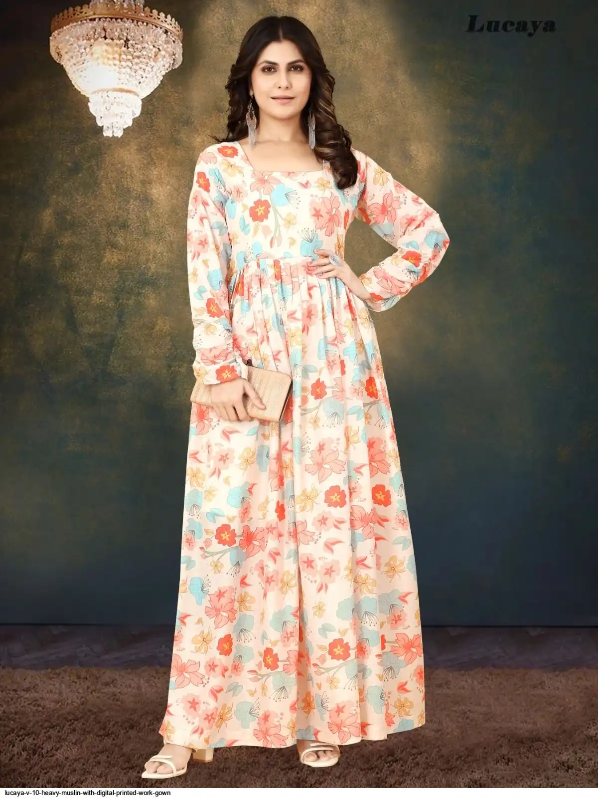 LUCAYA V 10 HEAVY MUSLIN WITH DIGITAL PRINTED WORK GOWN 1
