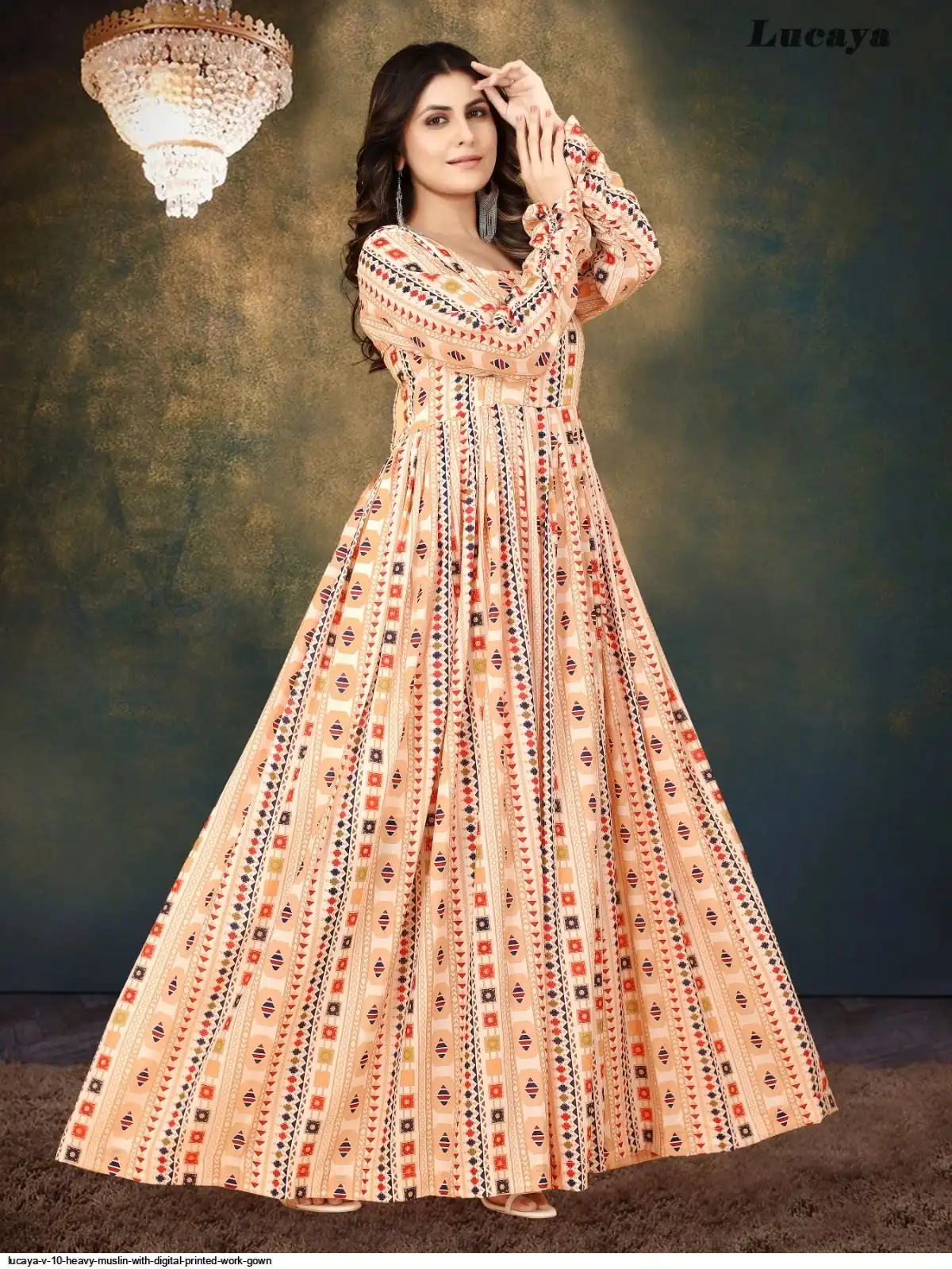 LUCAYA V 10 HEAVY MUSLIN WITH DIGITAL PRINTED WORK GOWN 2