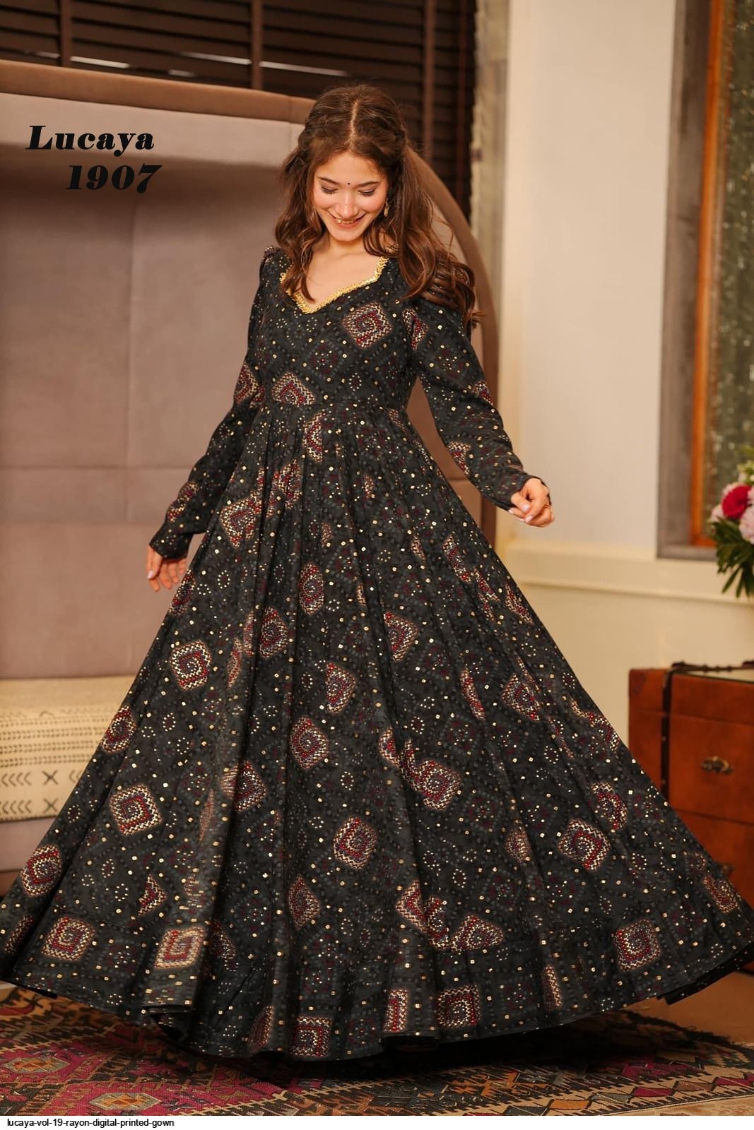 LUCAYA VOL 19 RAYON DIGITAL PRINTED GOWN 1907