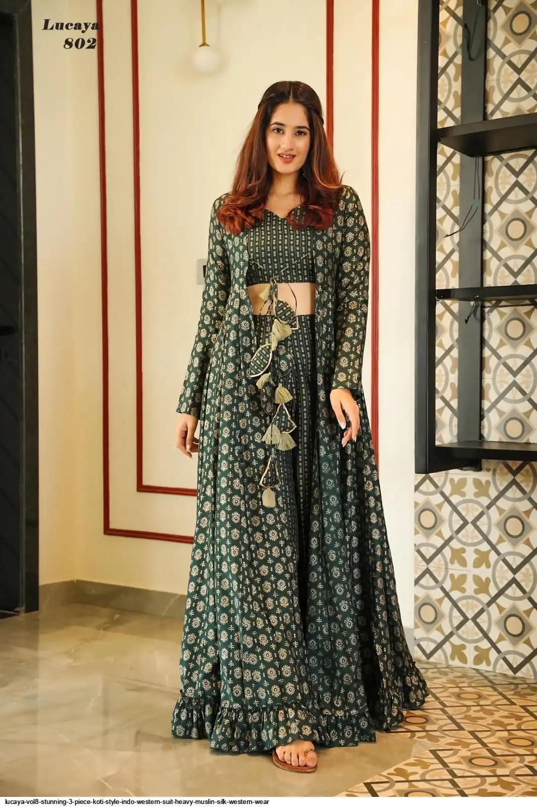 LUCAYA VOL8 STUNNING 3 PIECE KOTI STYLE INDO WESTERN SUIT HEAVY MUSLIN SILK WESTERN WEAR 2