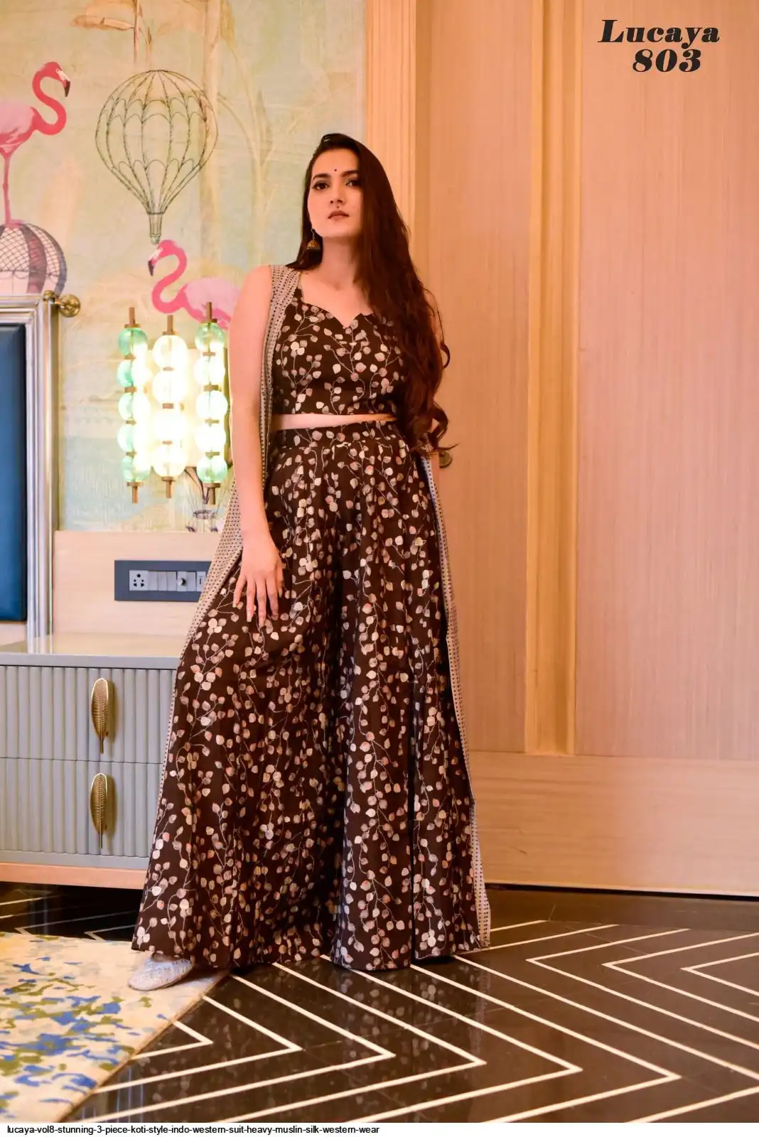 LUCAYA VOL8 STUNNING 3 PIECE KOTI STYLE INDO WESTERN SUIT HEAVY MUSLIN SILK WESTERN WEAR 3