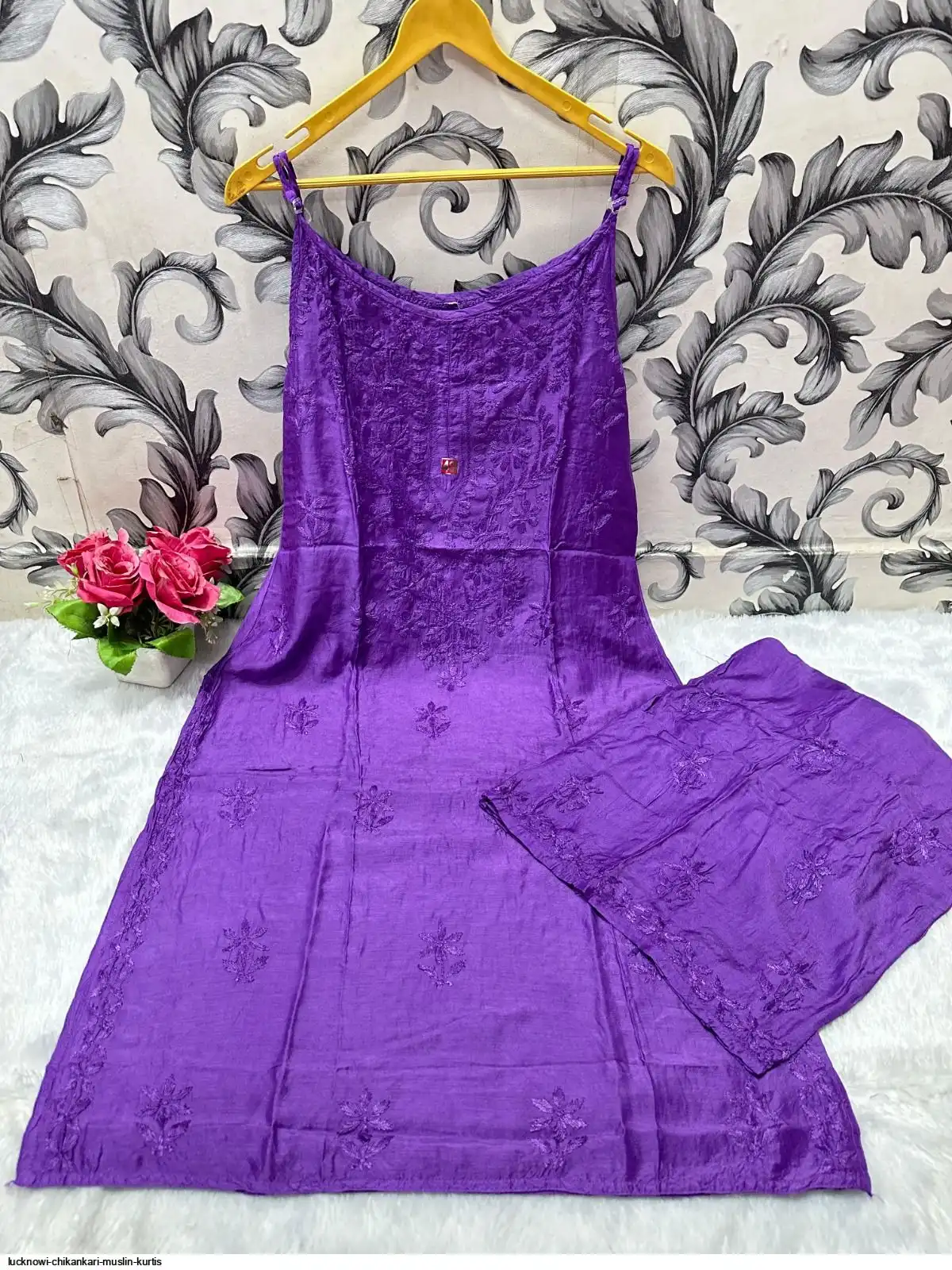 LUCKNOWI CHIKANKARI MUSLIN KURTIS B