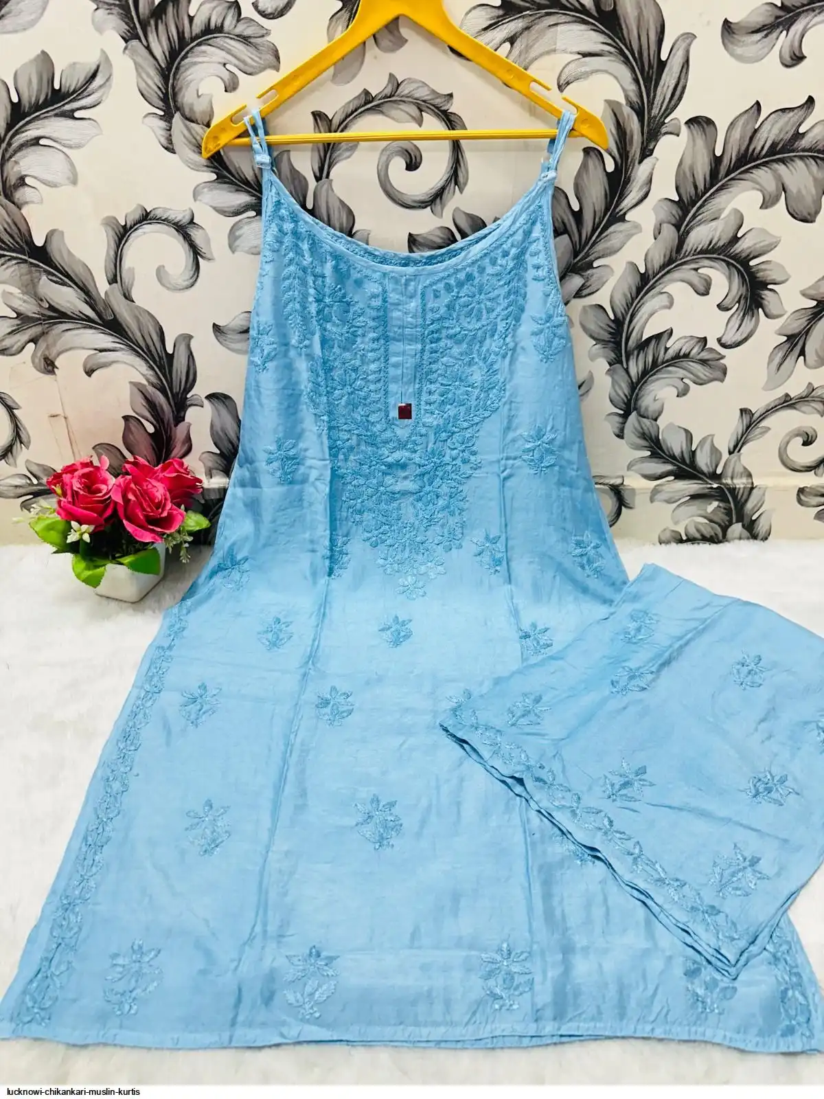 LUCKNOWI CHIKANKARI MUSLIN KURTIS E