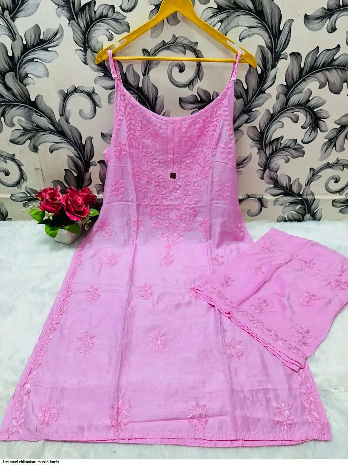 LUCKNOWI CHIKANKARI MUSLIN KURTIS C