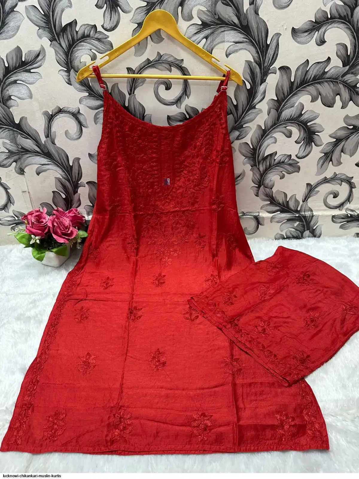 LUCKNOWI CHIKANKARI MUSLIN KURTIS F