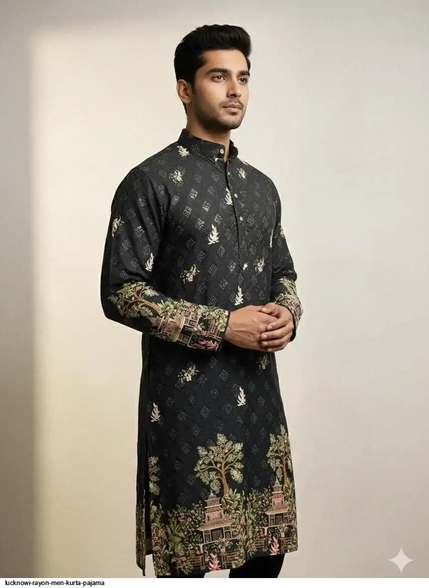 LUCKNOWI RAYON MEN KURTA PAJAMA F