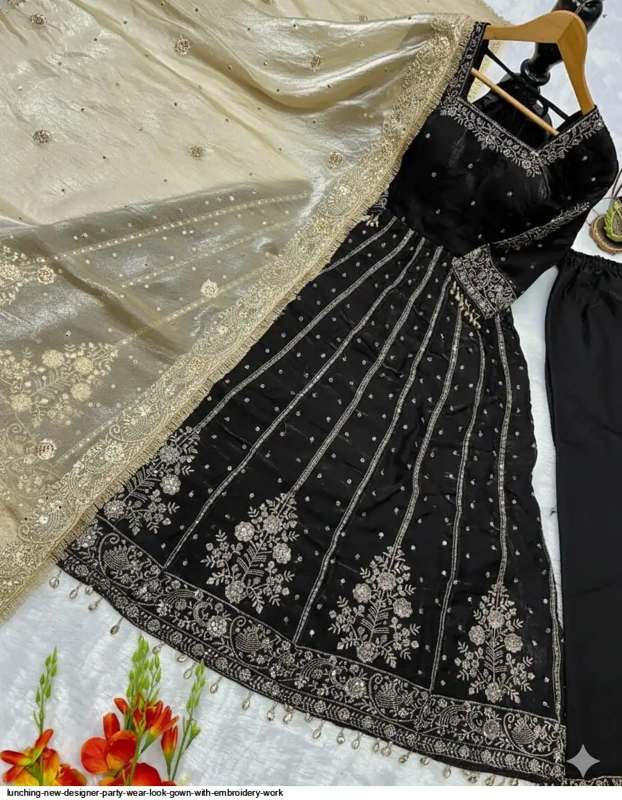LUNCHING NEW DESIGNER PARTY WEAR LOOK GOWN WITH EMBROIDERY WORK G