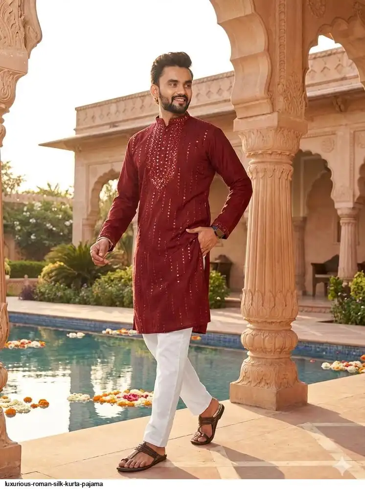 LUXURIOUS ROMAN SILK KURTA PAJAMA A