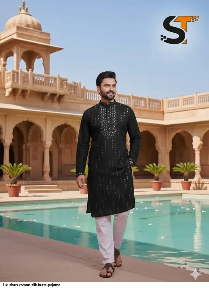 LUXURIOUS ROMAN SILK KURTA PAJAMA C